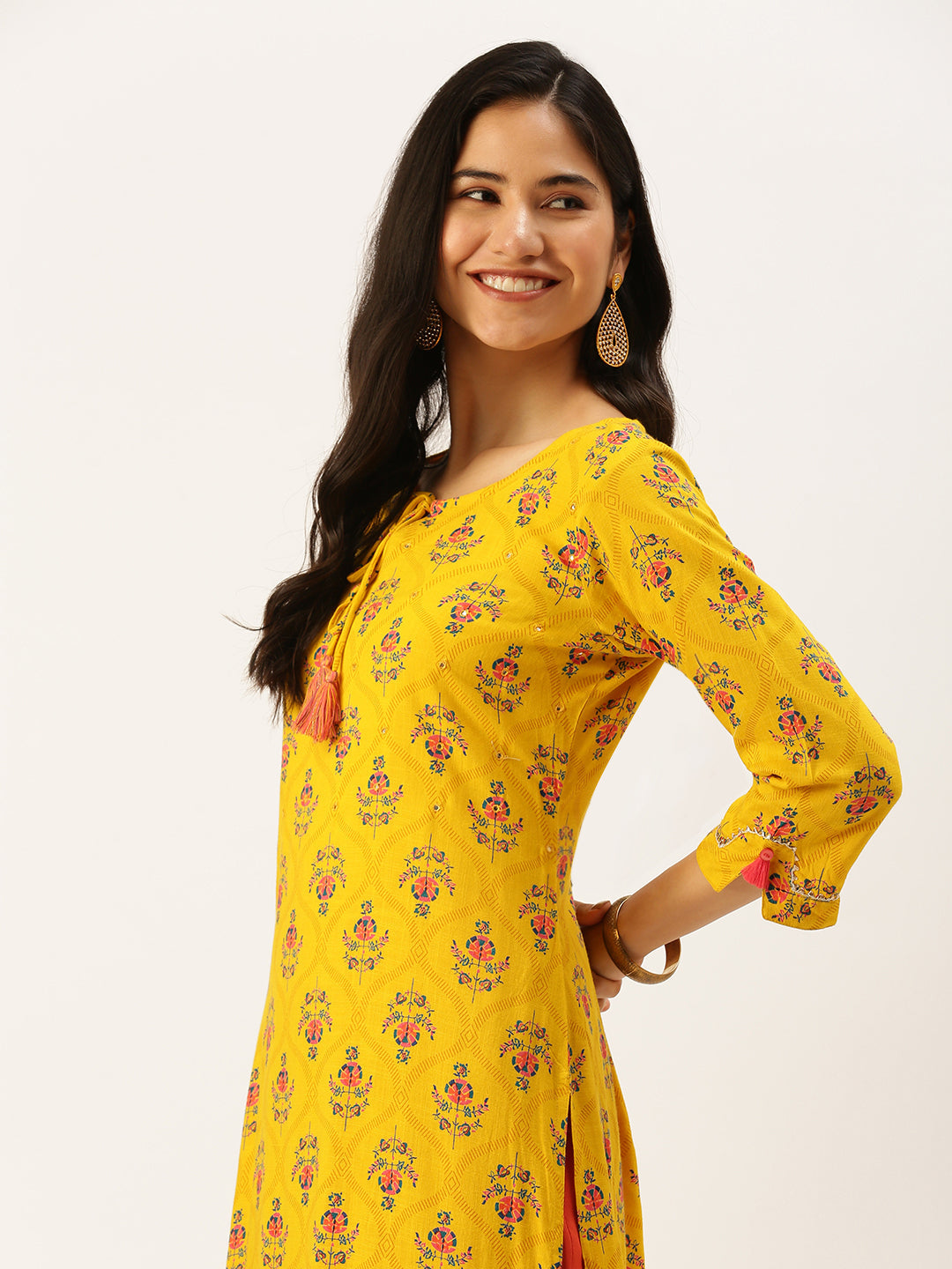 Women's Yellow Printed Straight Kurtas