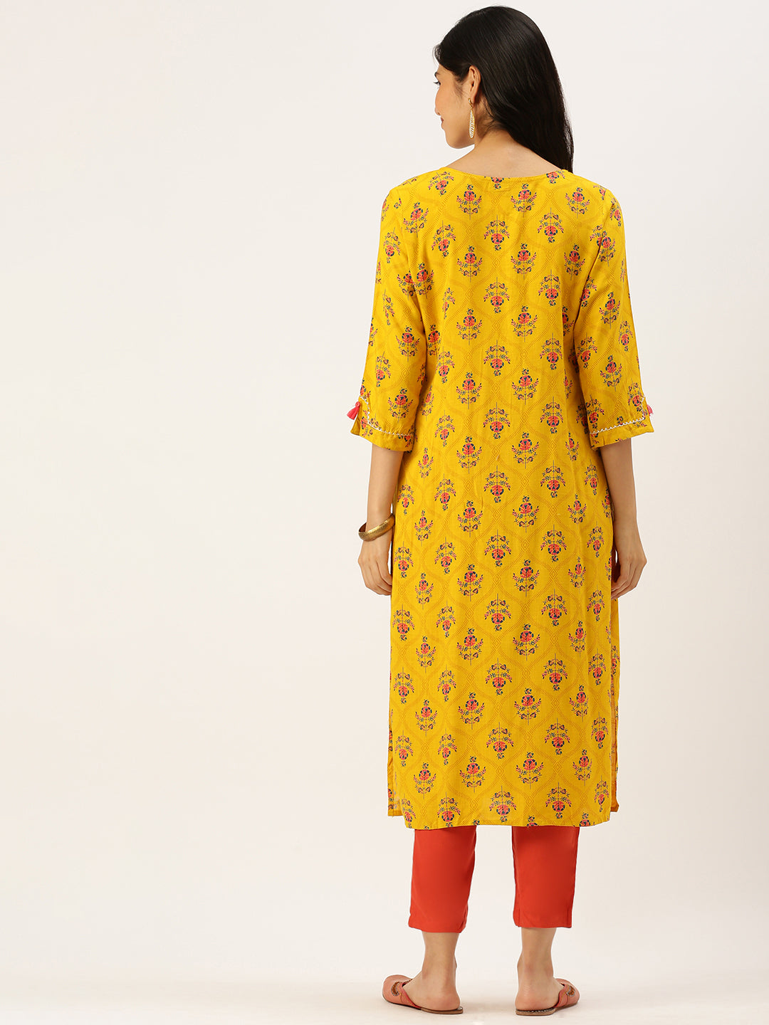 Women's Yellow Printed Straight Kurtas