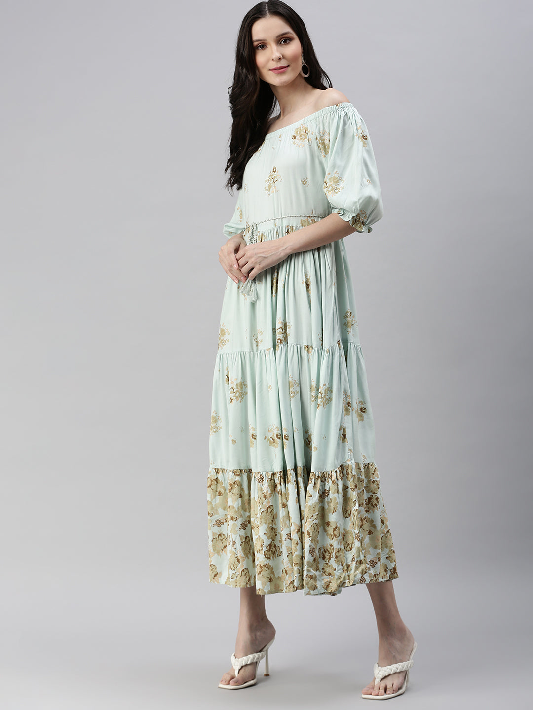 Women's Turquoise Blue Floral Maxi Dress