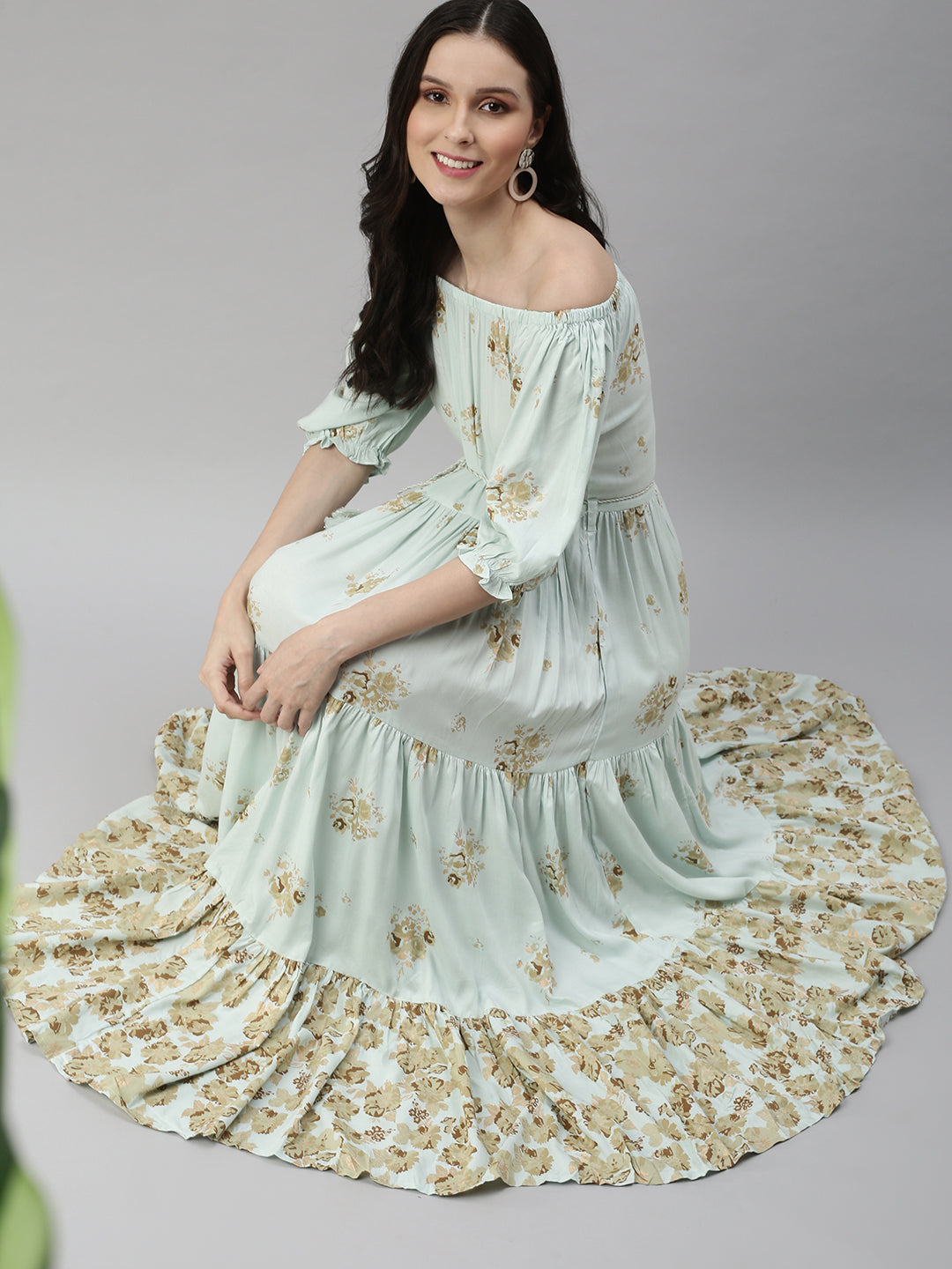 Women's Turquoise Blue Floral Maxi Dress