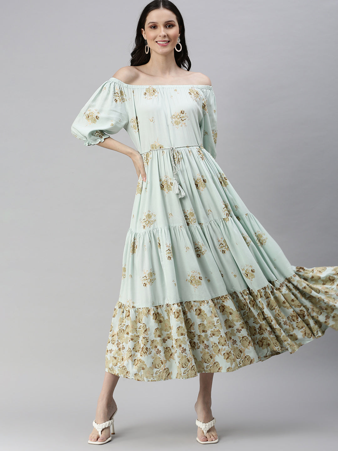 Women's Turquoise Blue Floral Maxi Dress