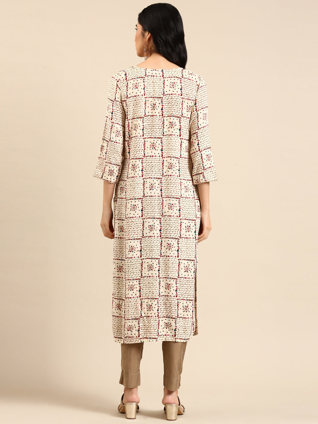 Women's Beige Printed Straight Kurta