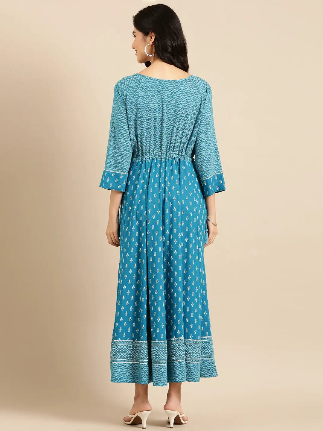 Women's Blue Ethnic Motifs Printed Mirror Work Anarkali Kurta - from SHOWOFFFF