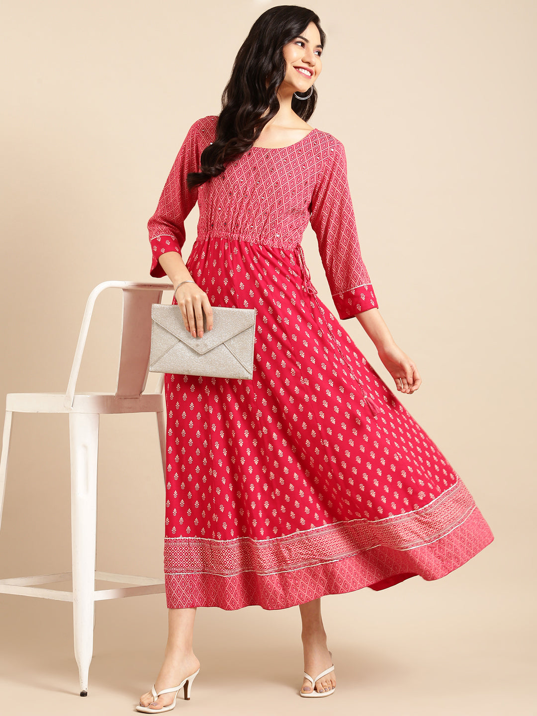 Women's Red Printed Anarkali Kurta