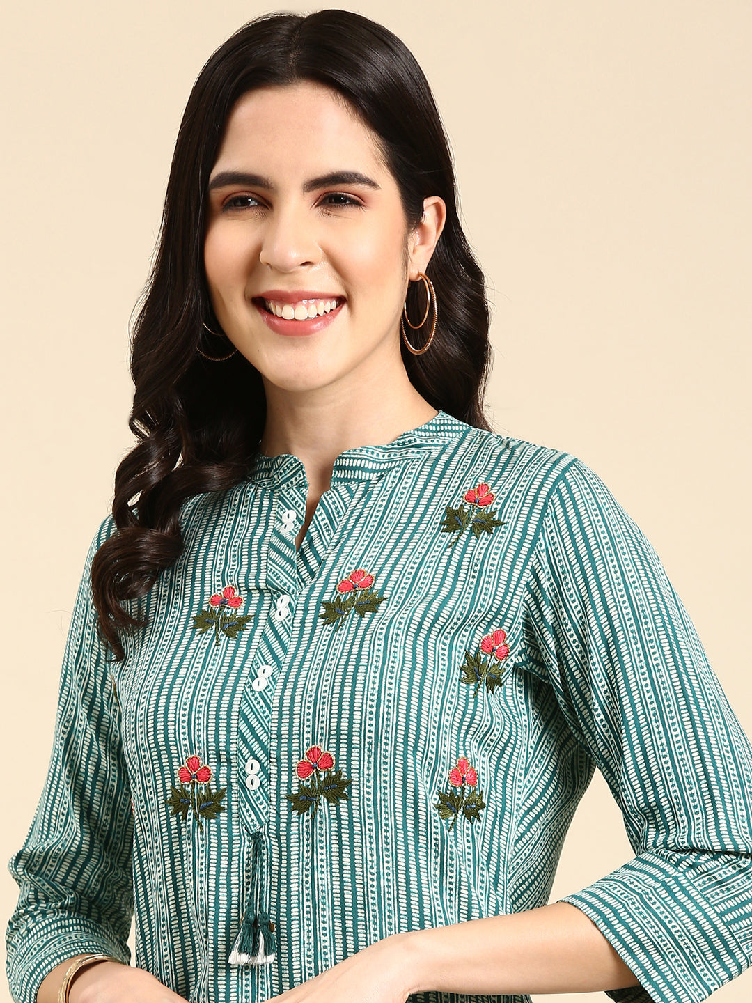 Women's Teal Printed Straight Kurta