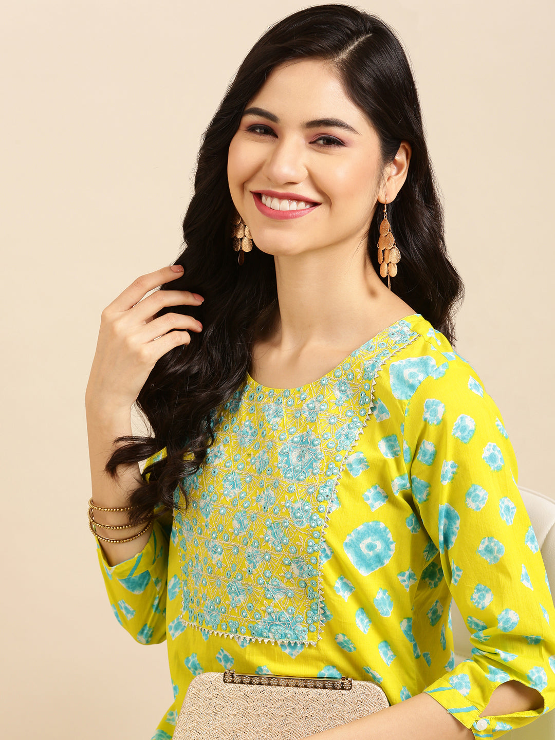 Women's Lime Green Printed  Kurta Set