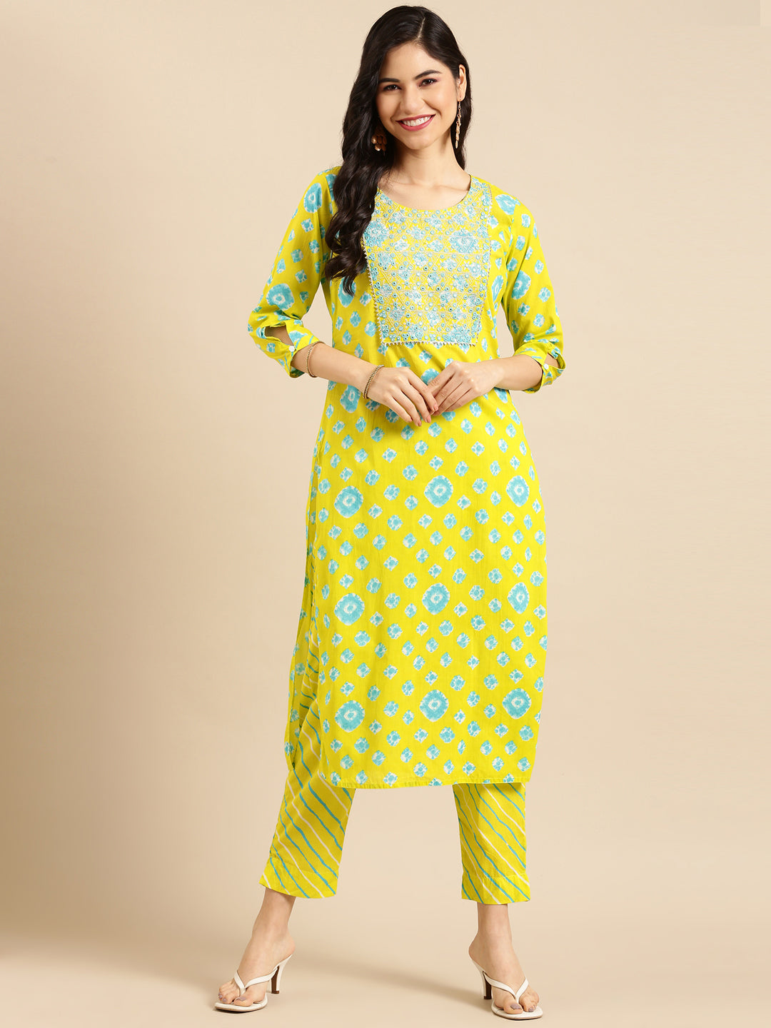 Women's Lime Green Printed  Kurta Set