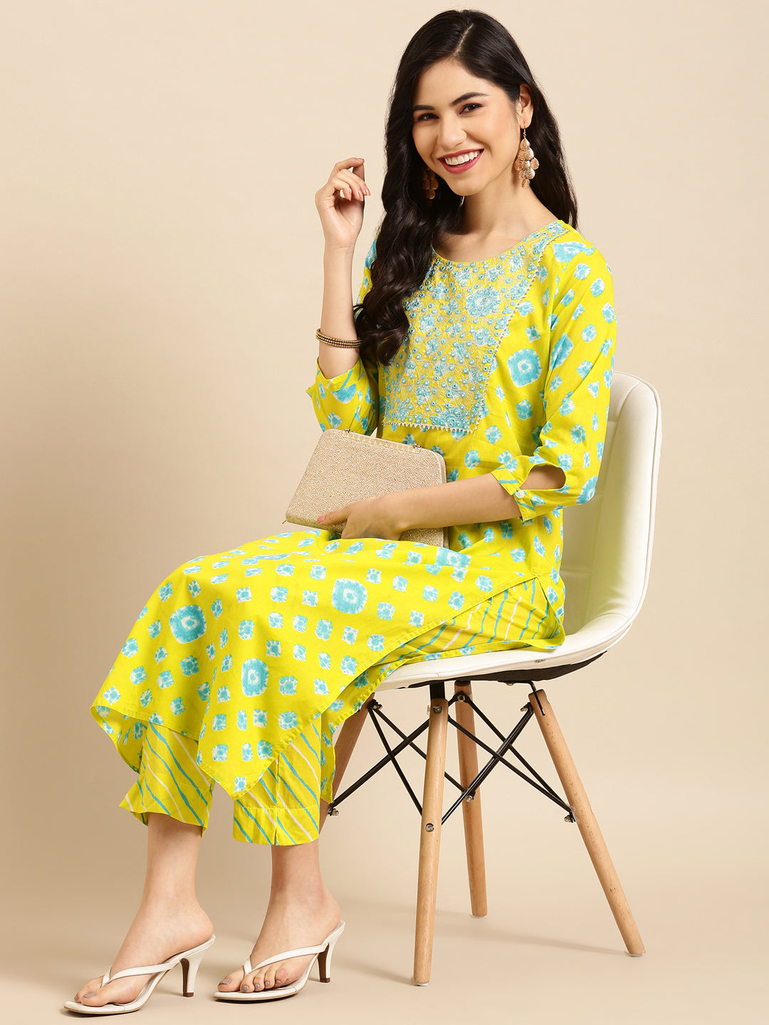 Women's Lime Green Printed  Kurta Set