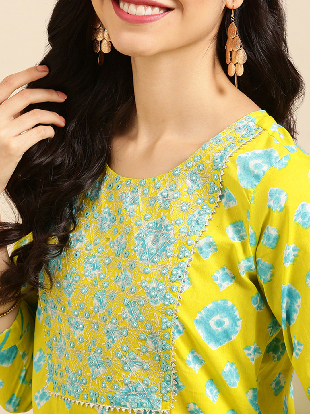 Women's Lime Green Printed  Kurta Set