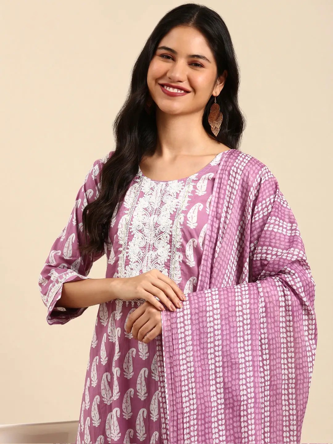 Women's Lavender Printed Kurta Set