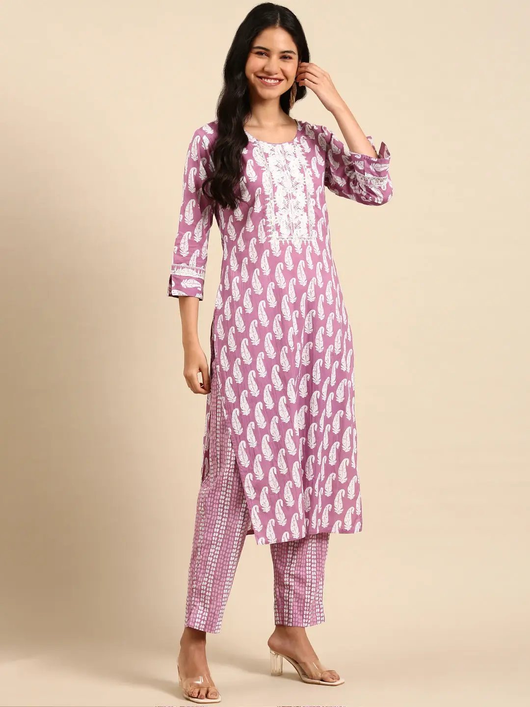 Women's Lavender Printed Kurta Set
