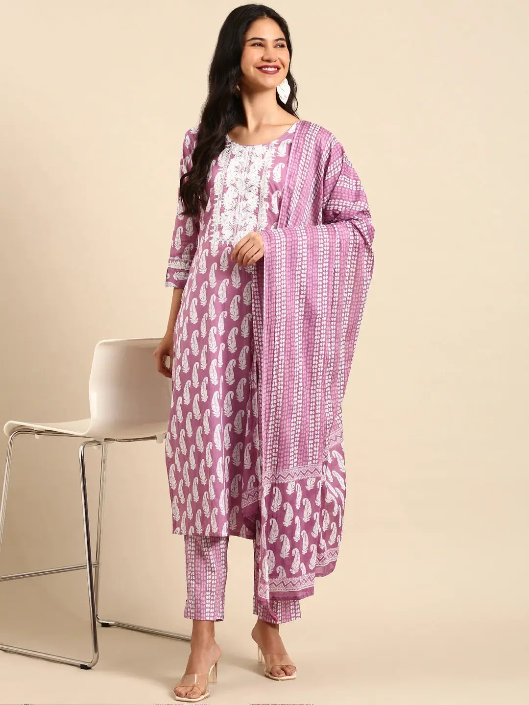 Women's Lavender Printed Kurta Set