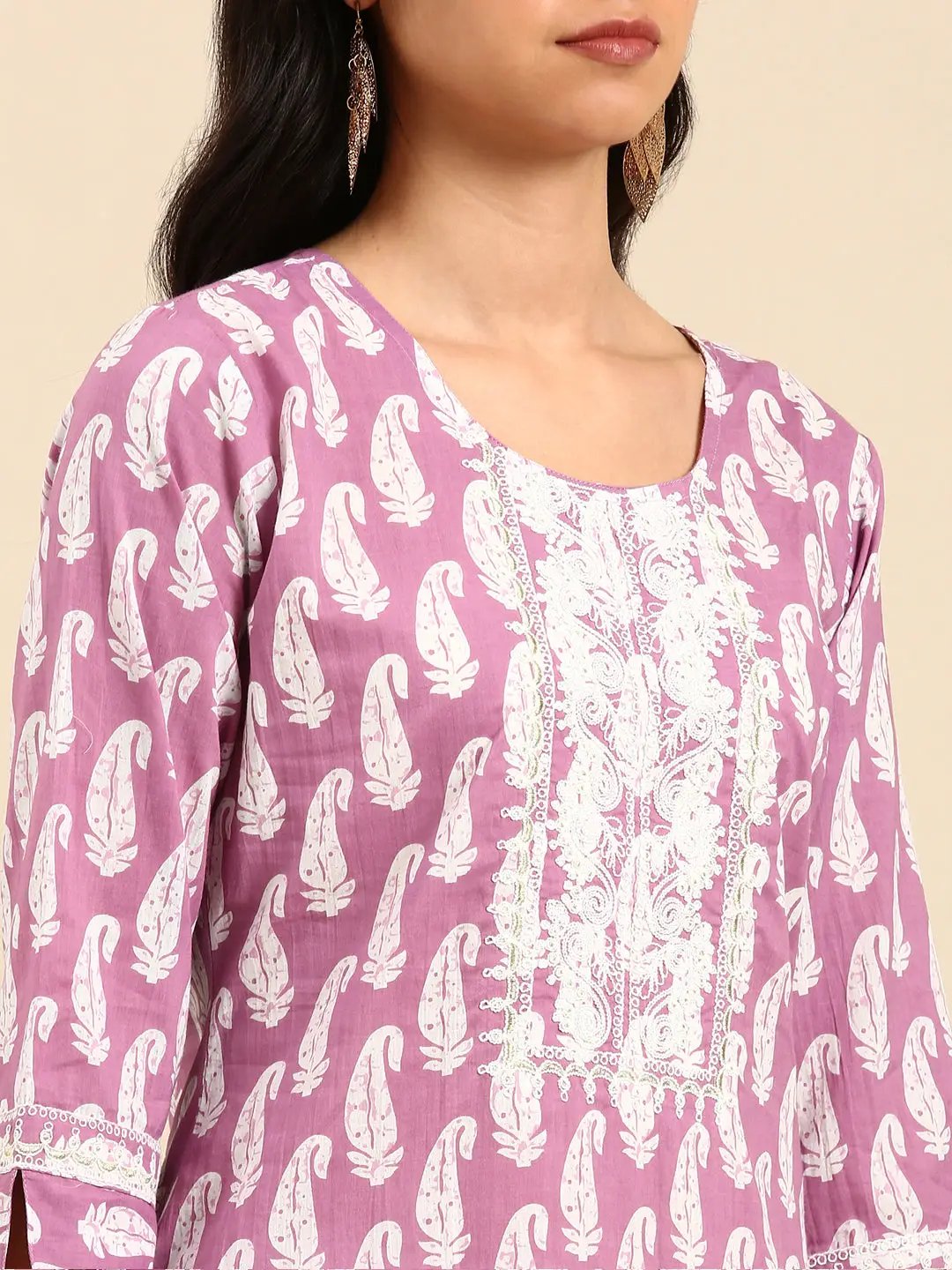 Women's Lavender Printed Kurta Set