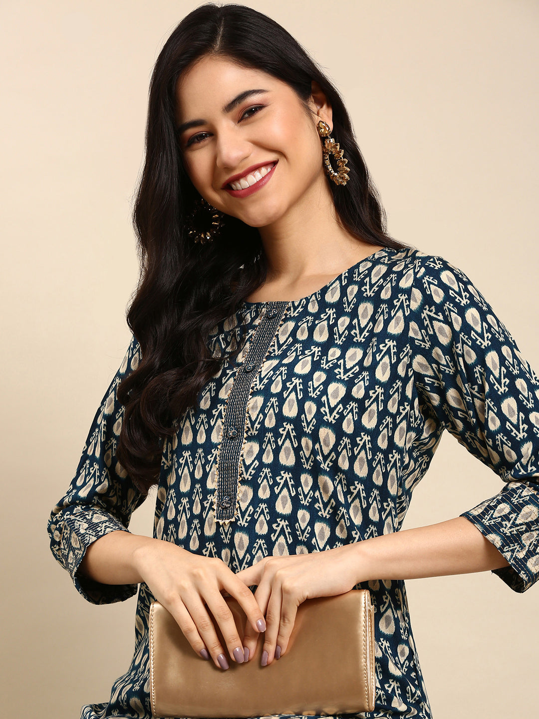 Women's Blue Printed Straight Kurta