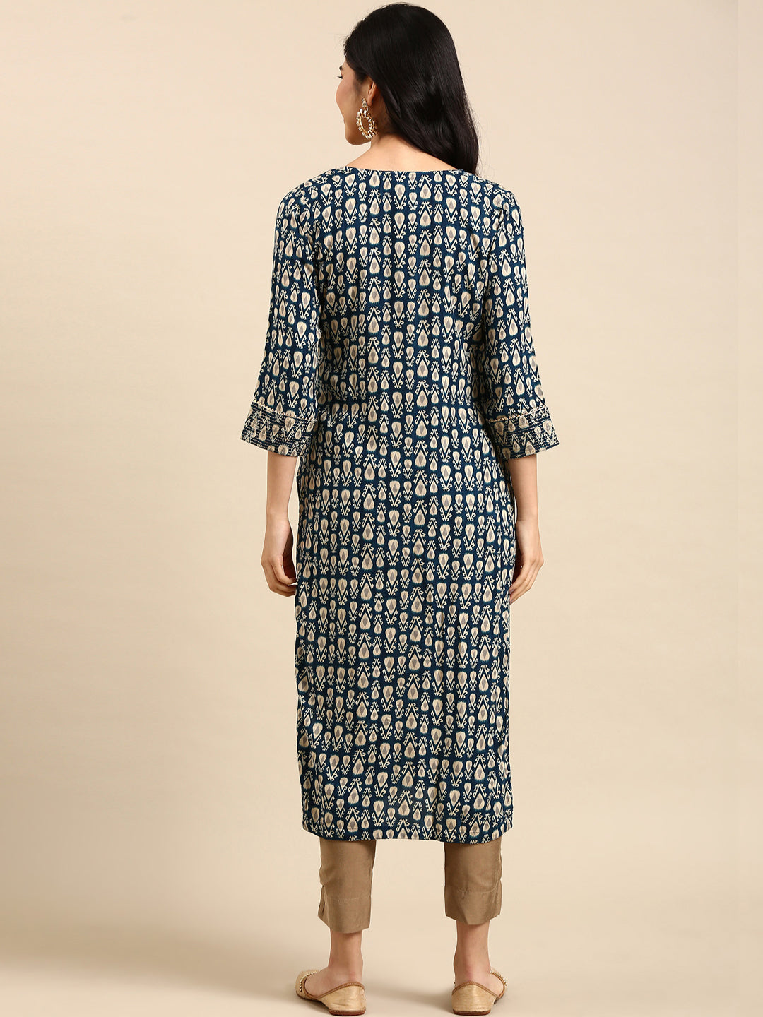 Women's Blue Printed Straight Kurta