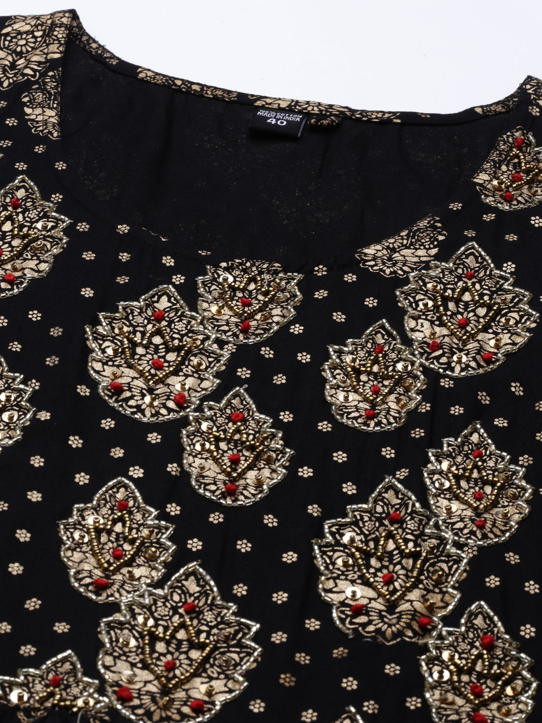 Women's Black Printed A-Line Kurta