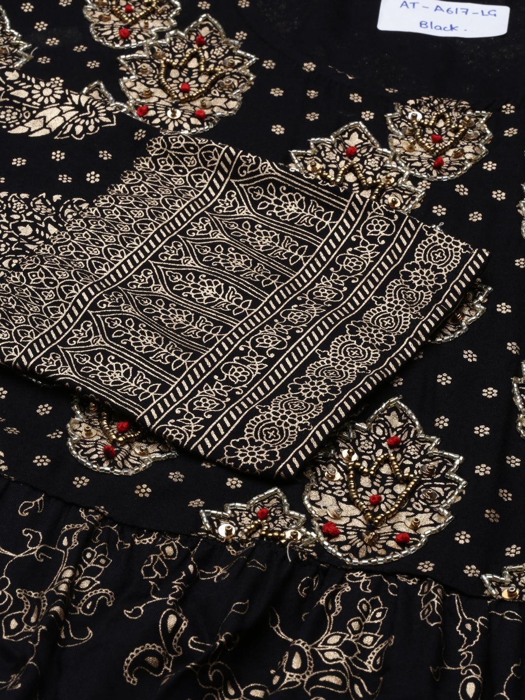 Women's Black Printed A-Line Kurta