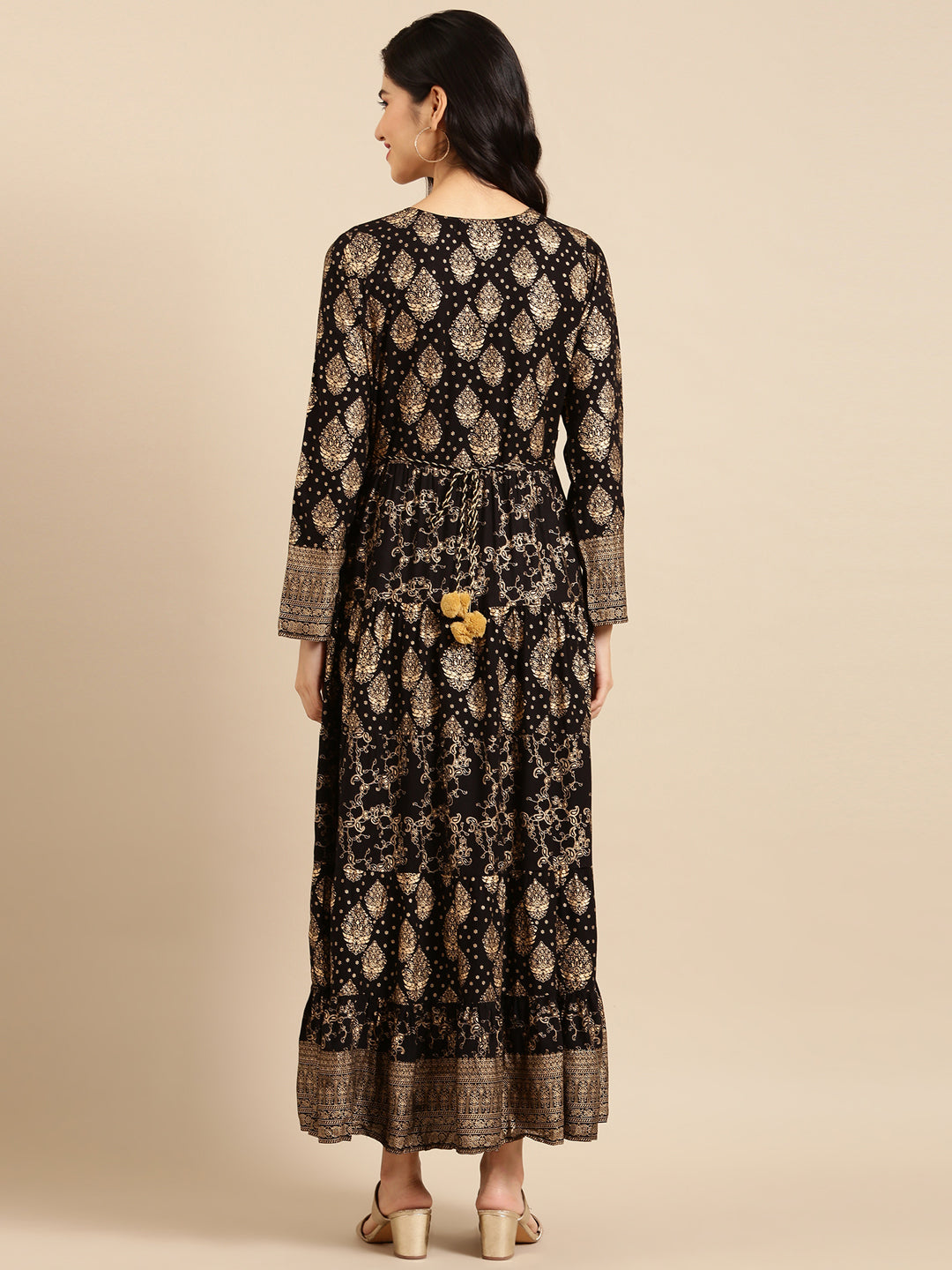 Women's Black Printed A-Line Kurta