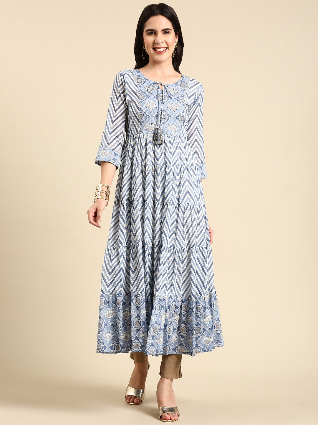 Women's Blue Printed Anarkali Kurta