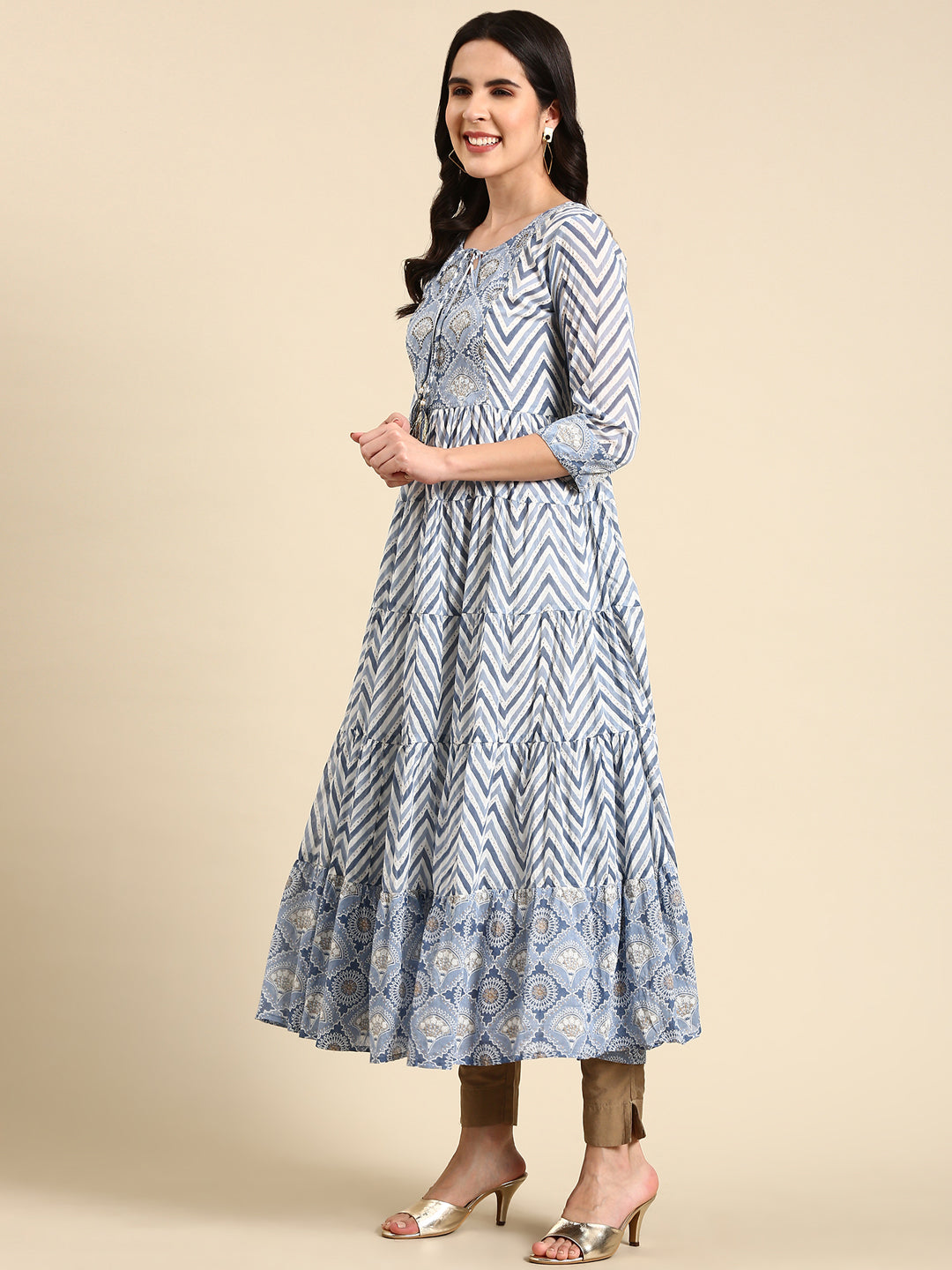 Women's Blue Printed Anarkali Kurta