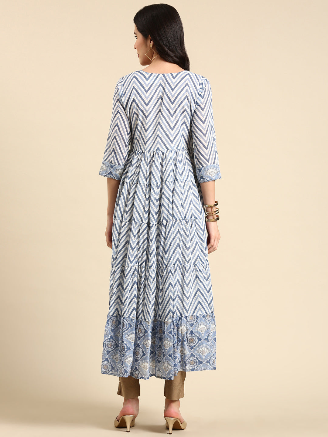 Women's Blue Printed Anarkali Kurta