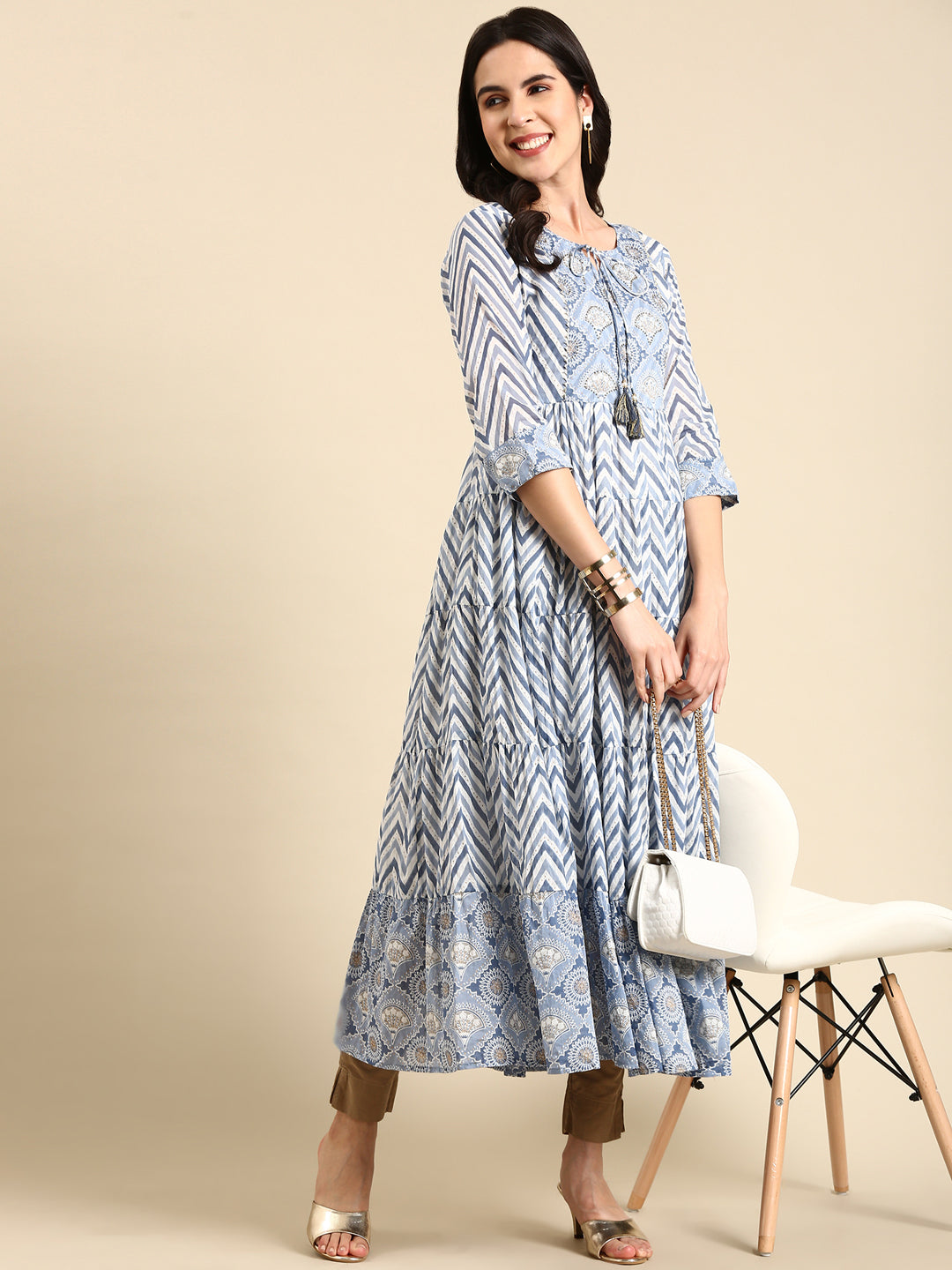 Women's Blue Printed Anarkali Kurta