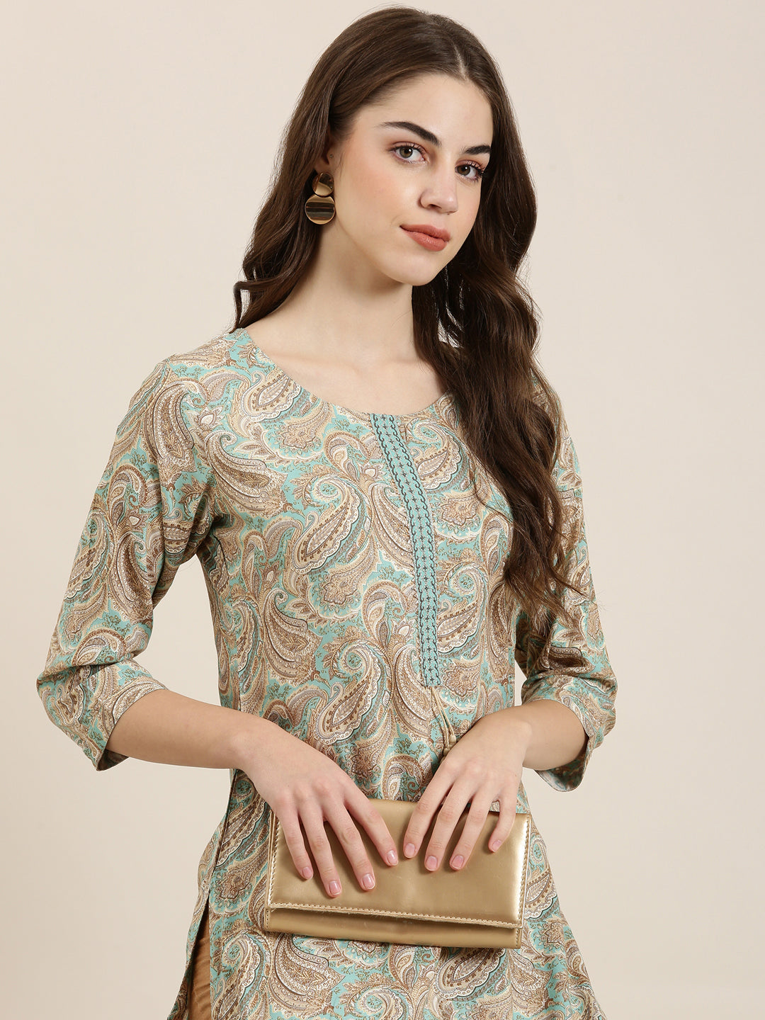 Women Sea Green Paisley Straight Kurta