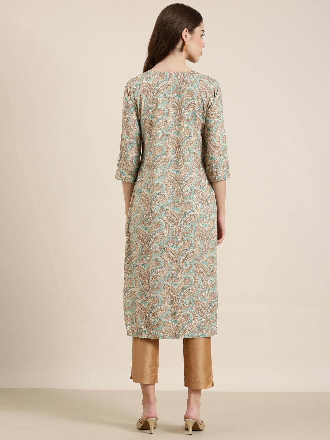 Women Sea Green Paisley Straight Kurta