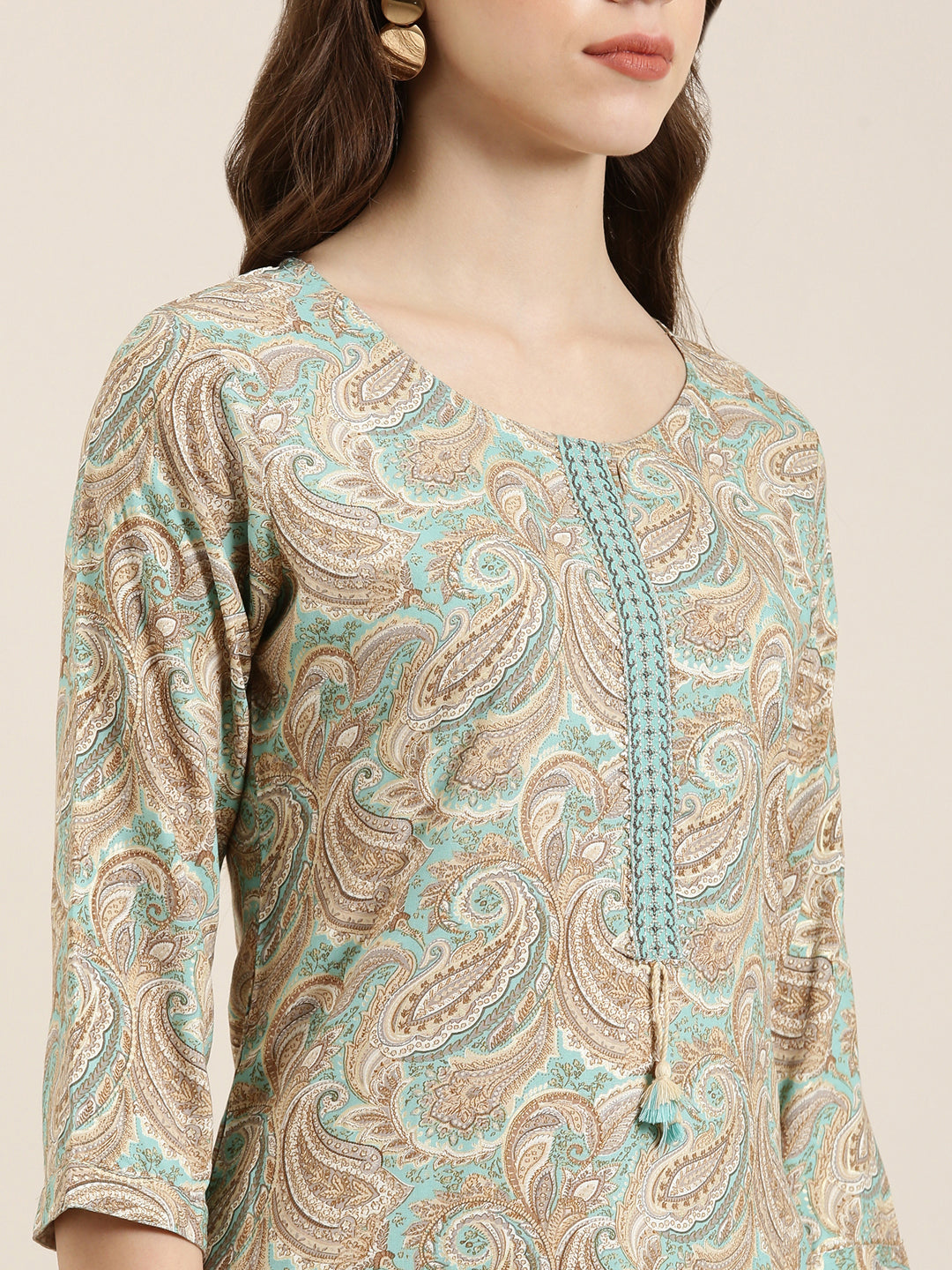 Women Sea Green Paisley Straight Kurta