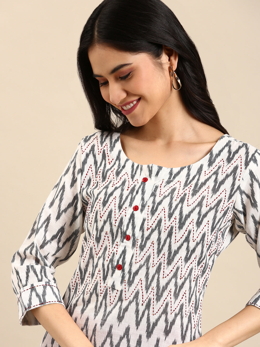 Women's White Printed A-Line Kurta