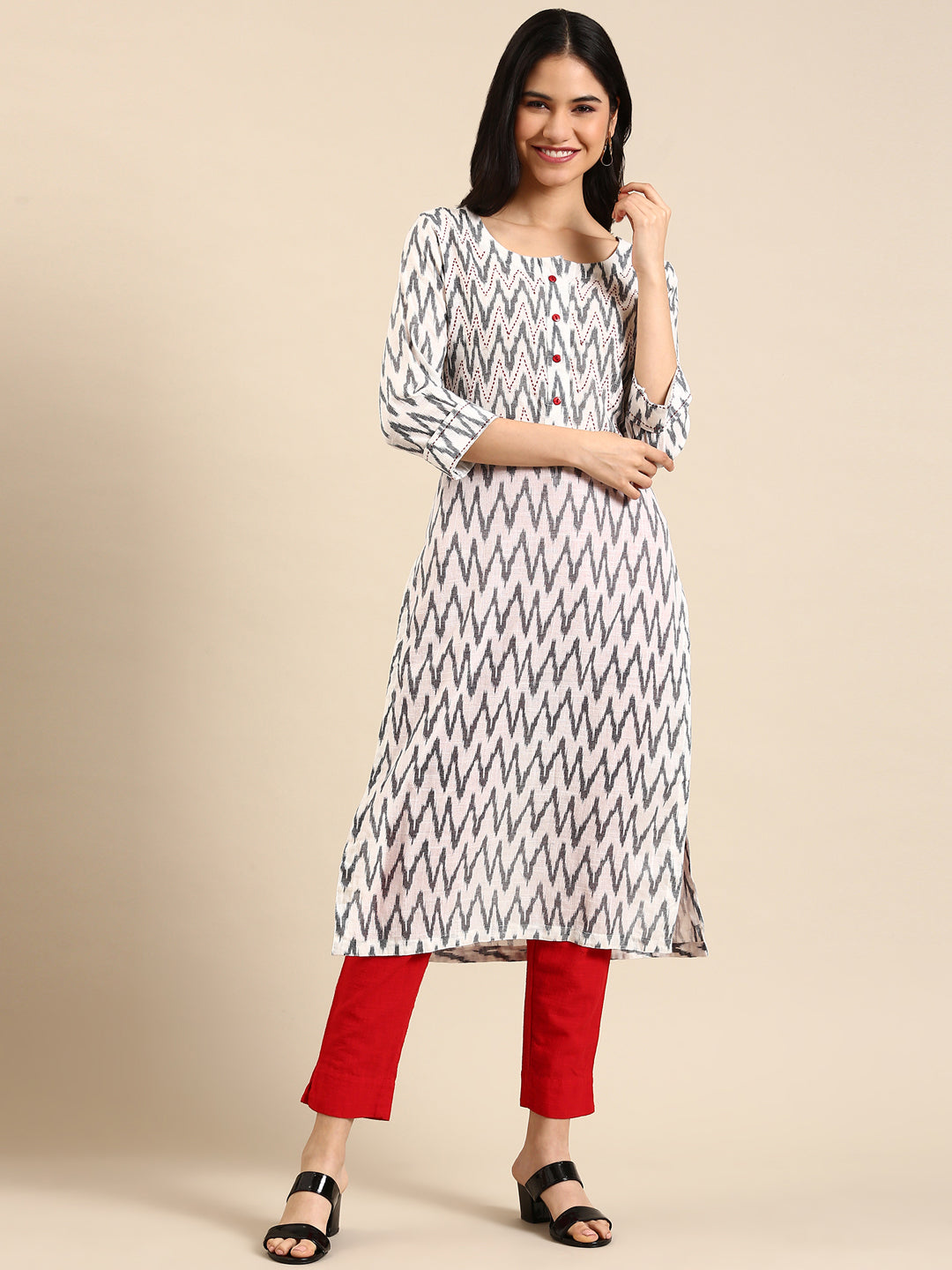 Women's White Printed A-Line Kurta