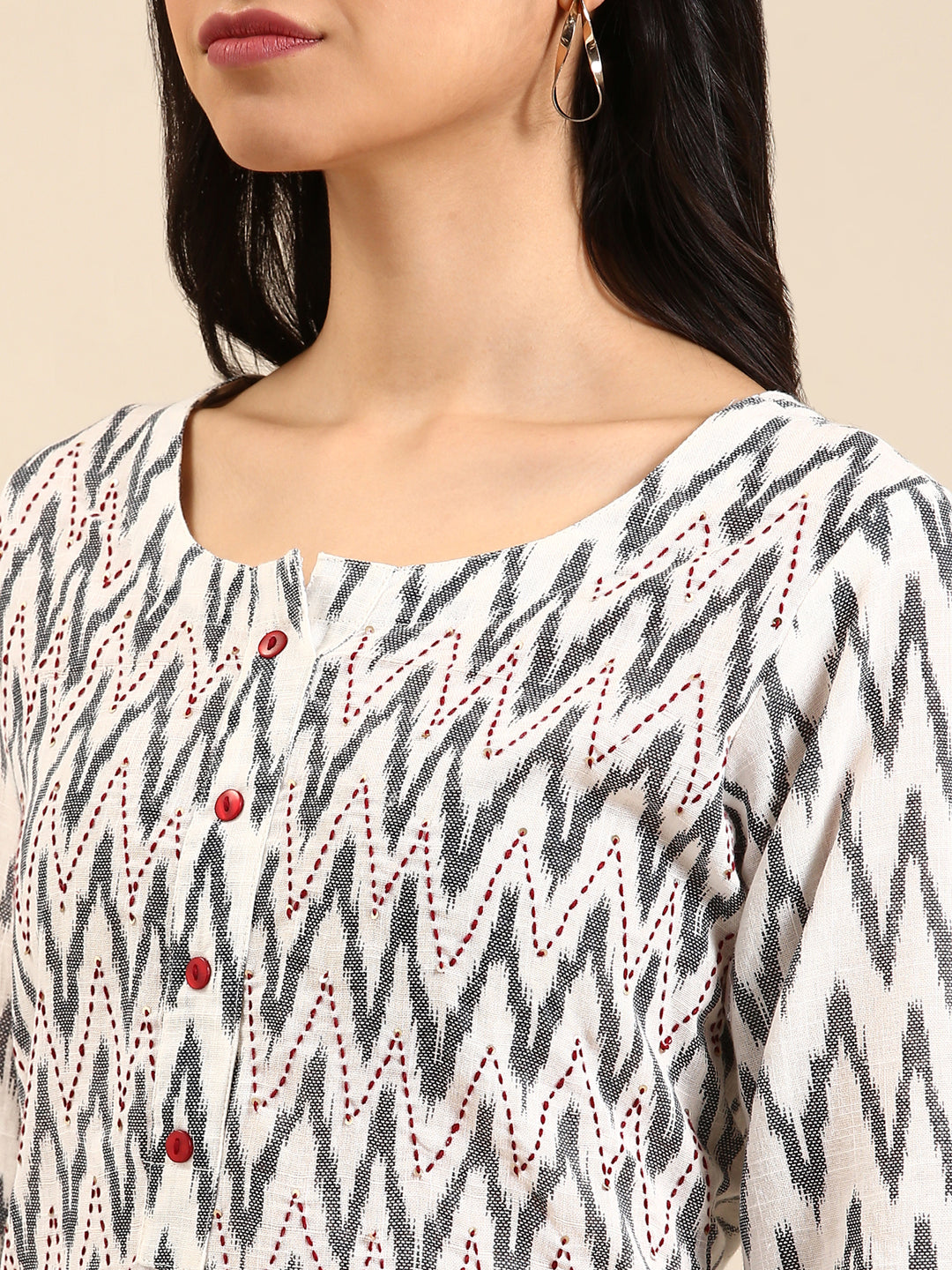 Women's White Printed A-Line Kurta