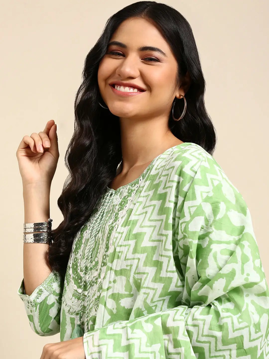 Women's Green Printed Kurta Set