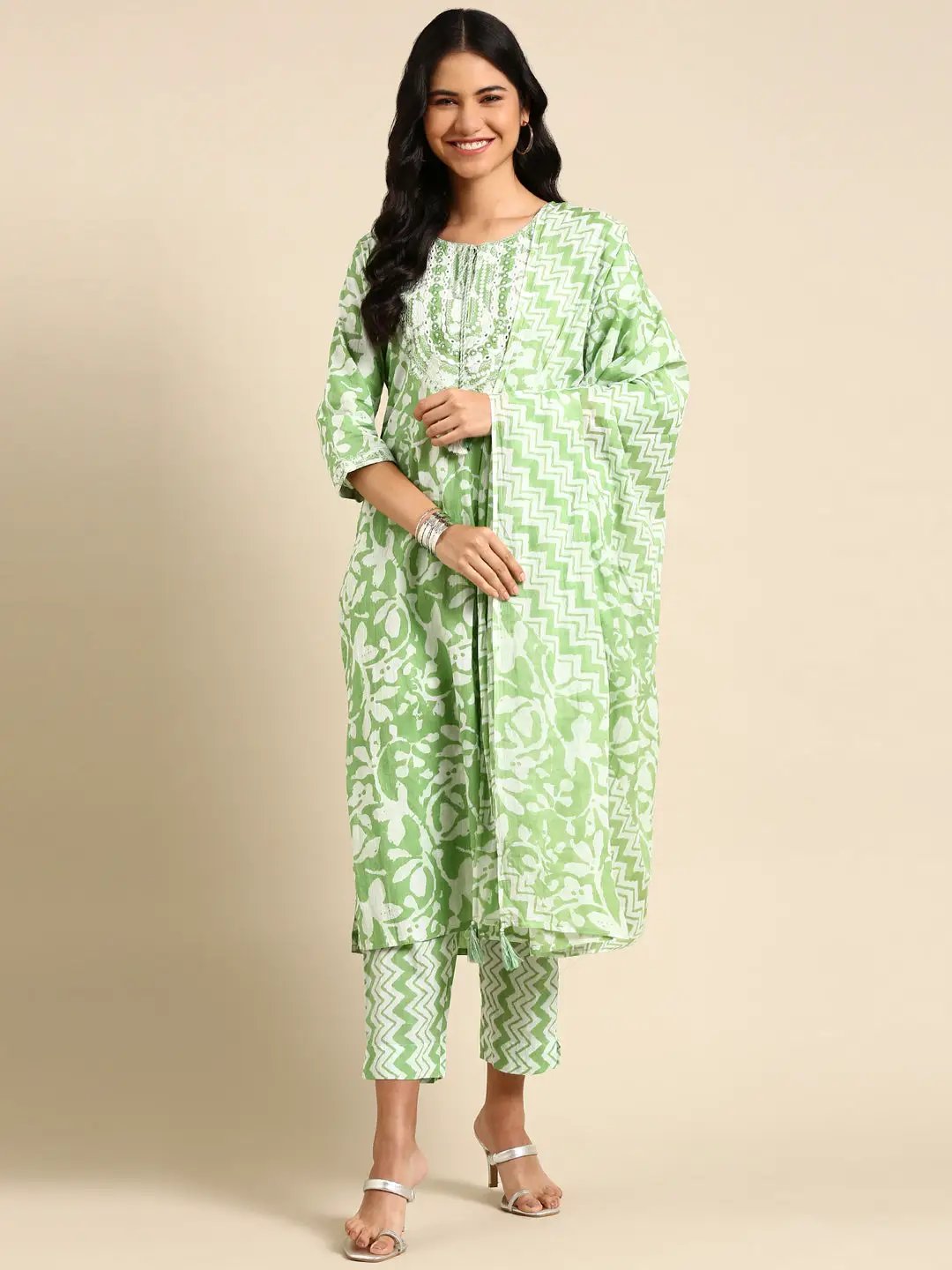 Women's Green Printed Kurta Set