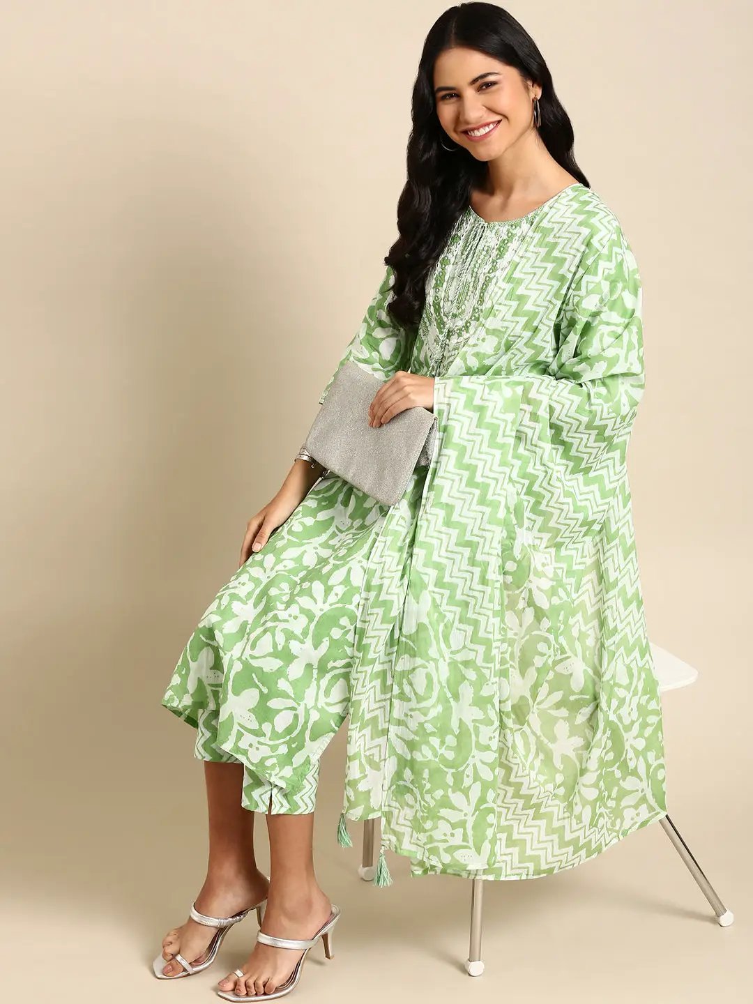 Women's Green Printed Kurta Set