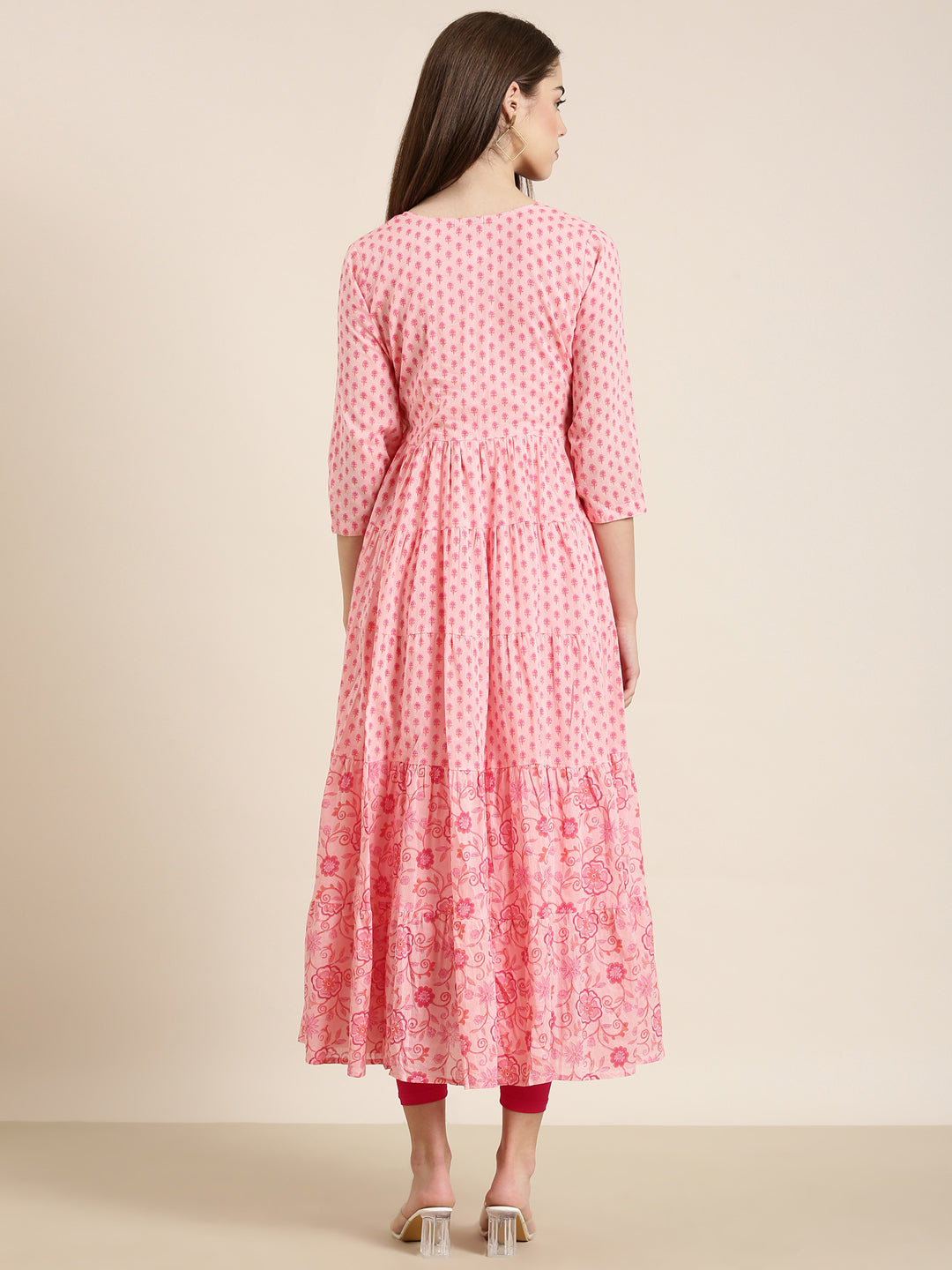 Women Pink Floral Anarkali Kurta