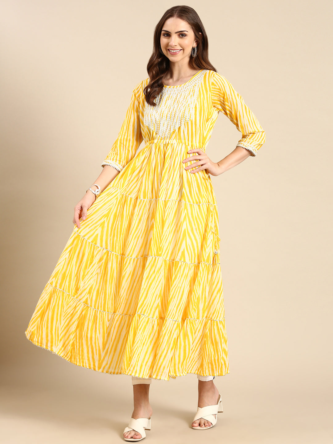 Women's Yellow Tie Dye Anarkali Kurta