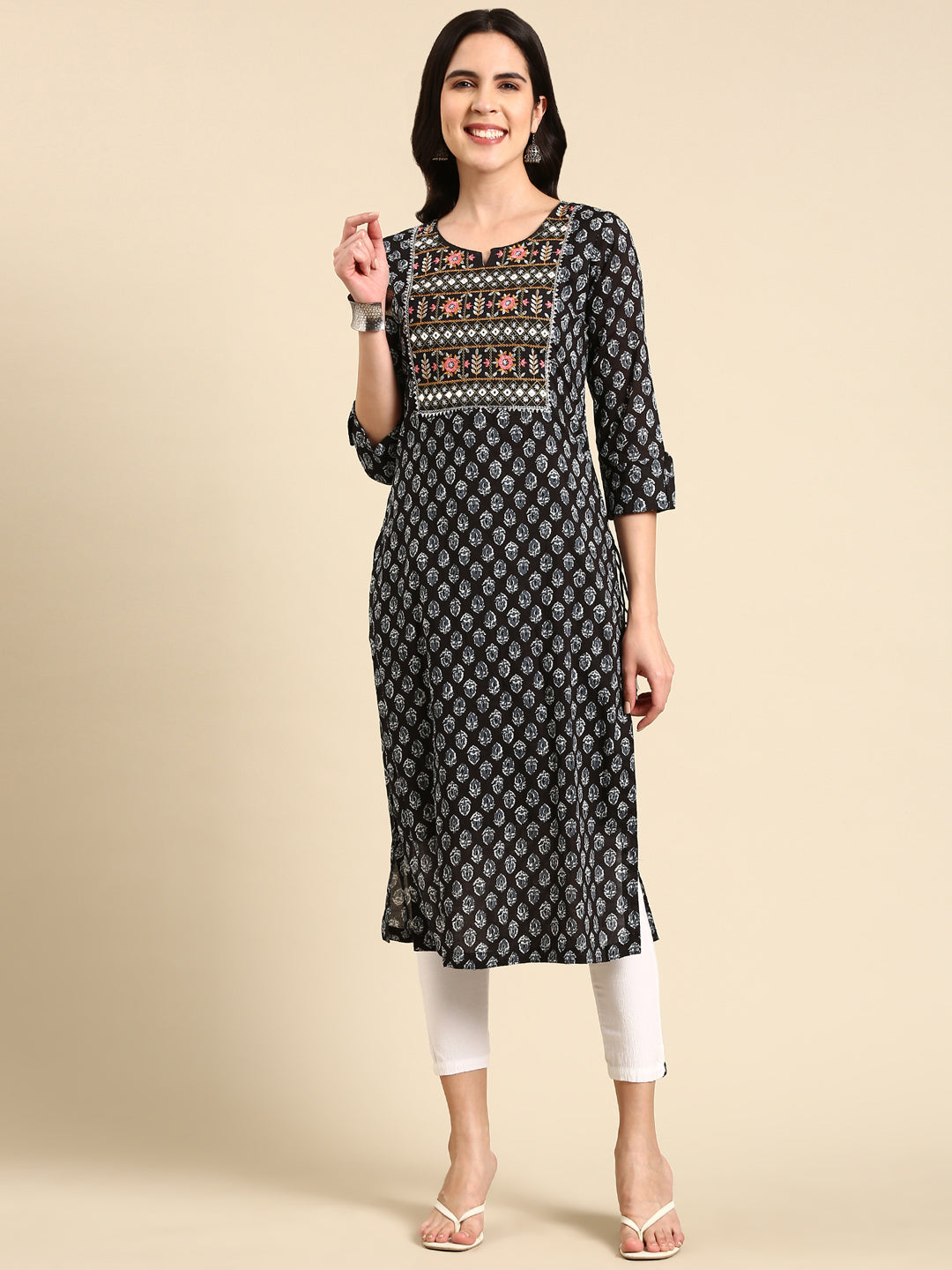 Women's Black Printed Straight Kurta