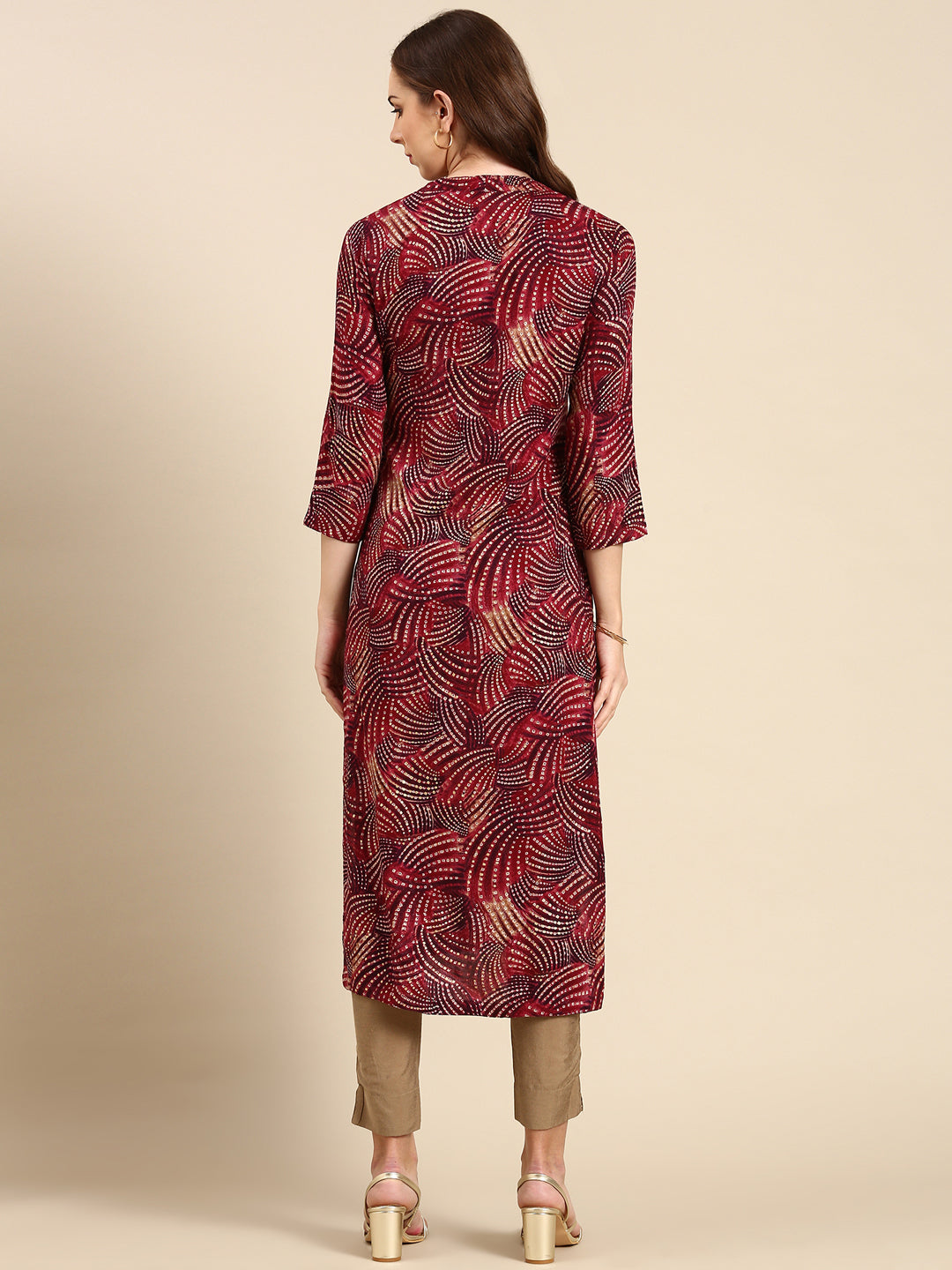 Women's Burgundy Printed Straight Kurta