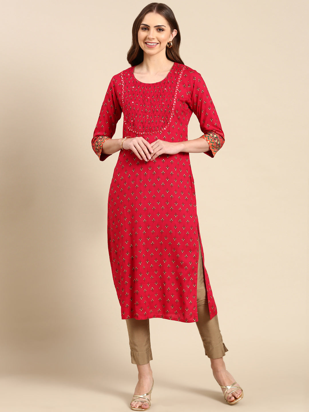 Women's Rose Printed Straight Kurta