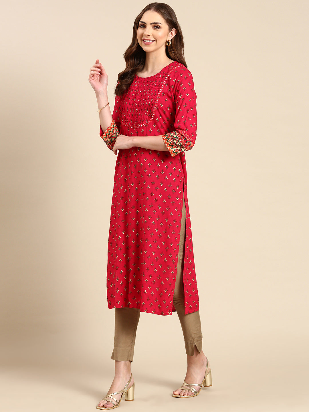 Women's Rose Printed Straight Kurta