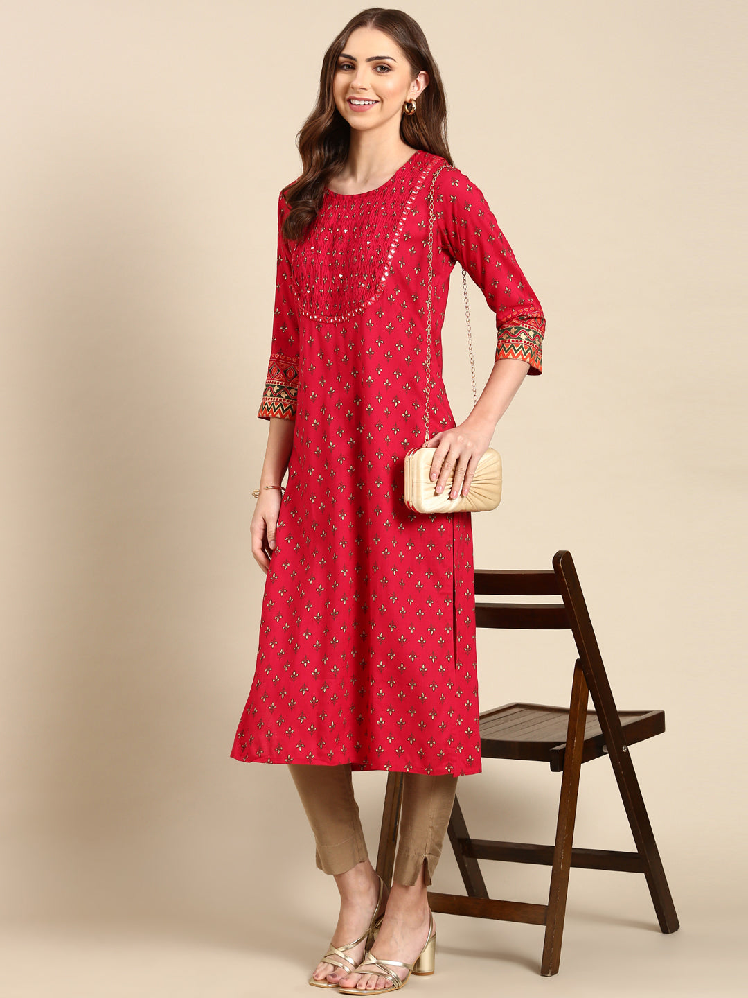 Women's Rose Printed Straight Kurta