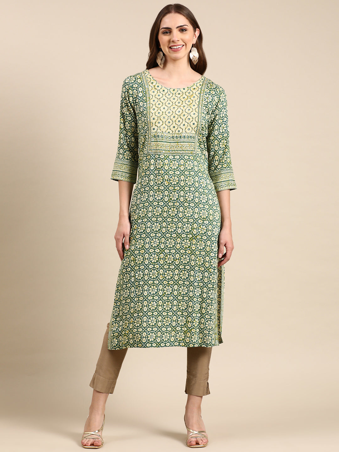 Women's Green Printed Straight Kurta