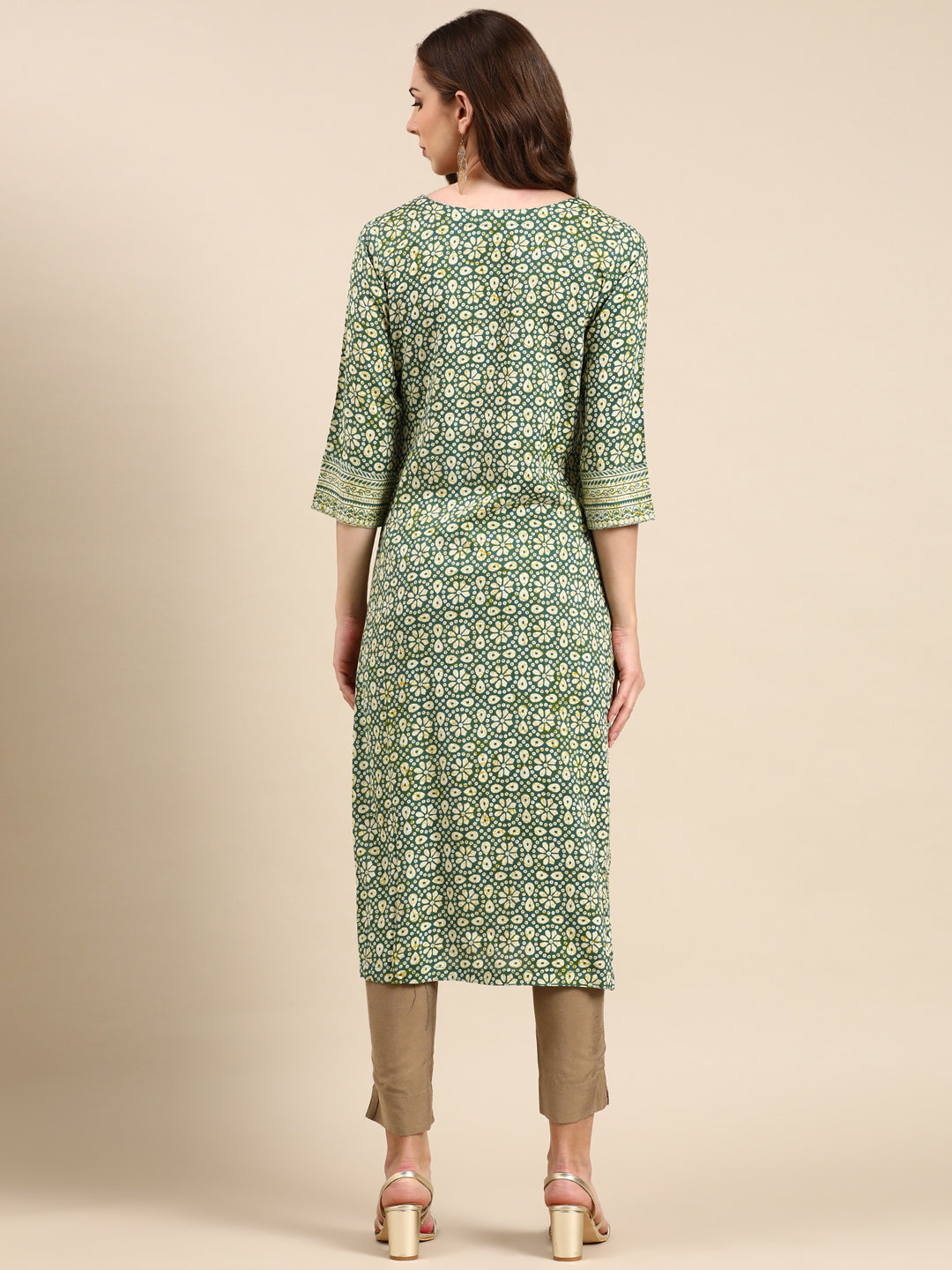 Women's Green Printed Straight Kurta