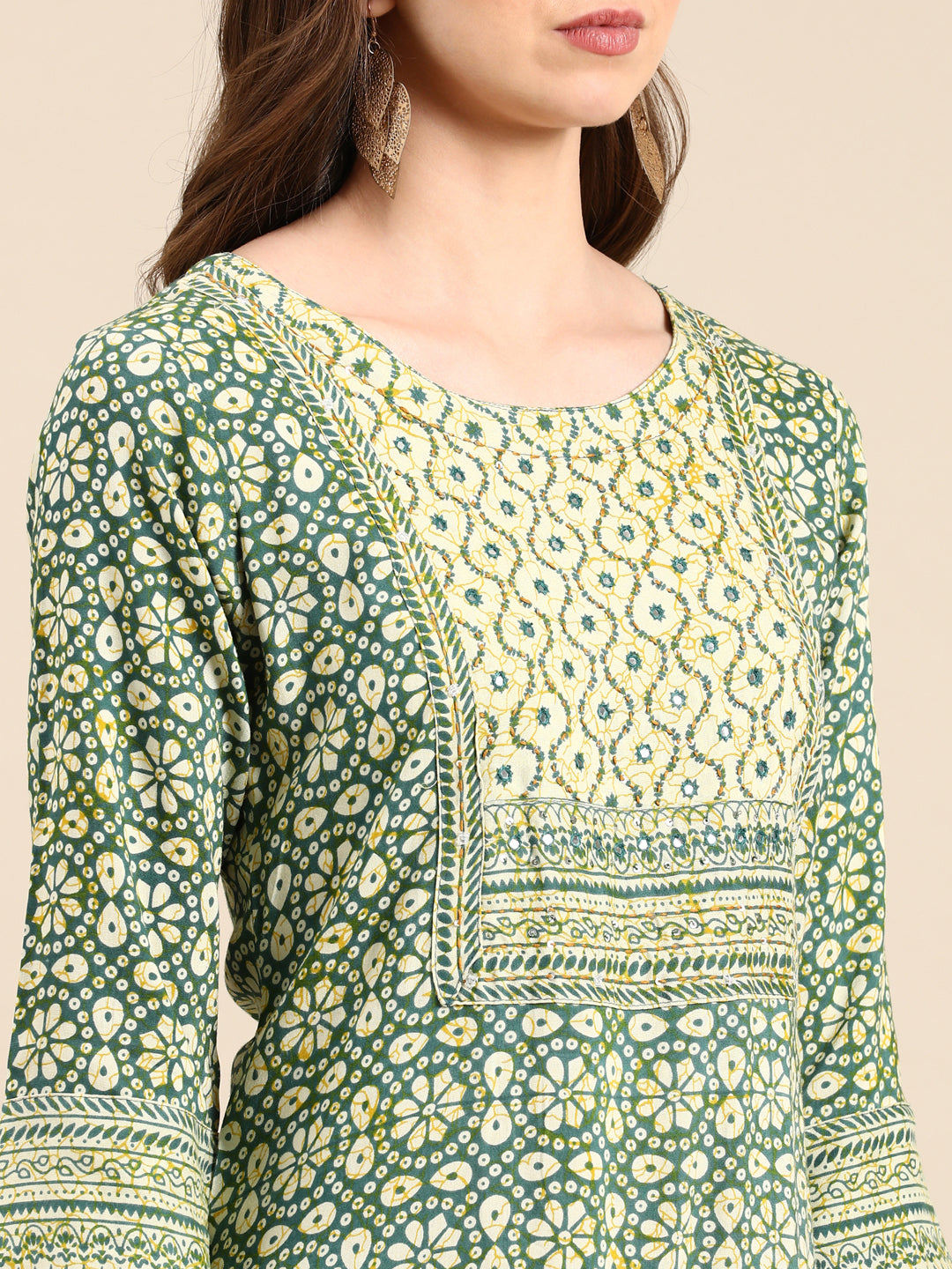 Women's Green Printed Straight Kurta