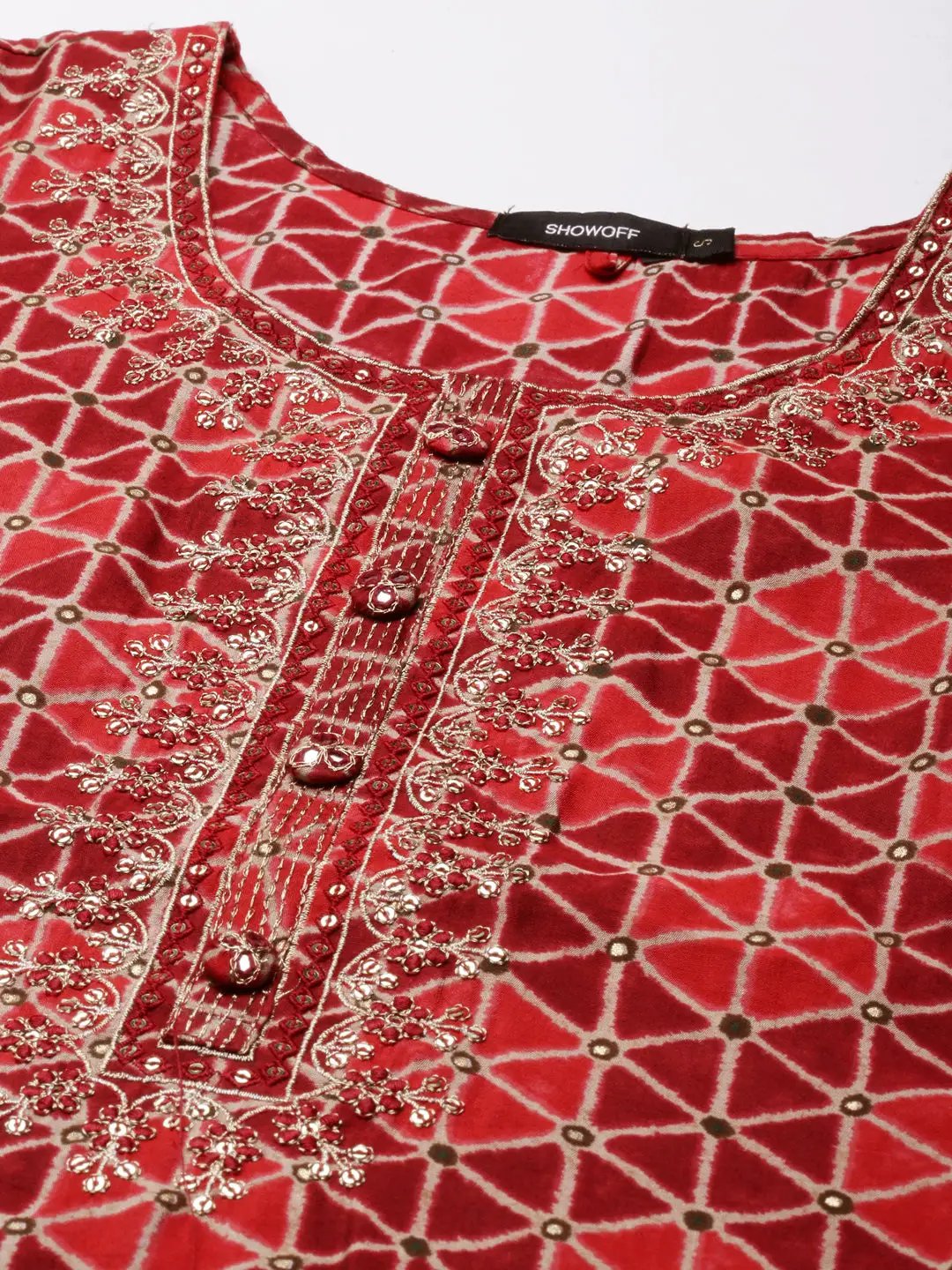 Women's Burgundy Geometrical Straight Kurta