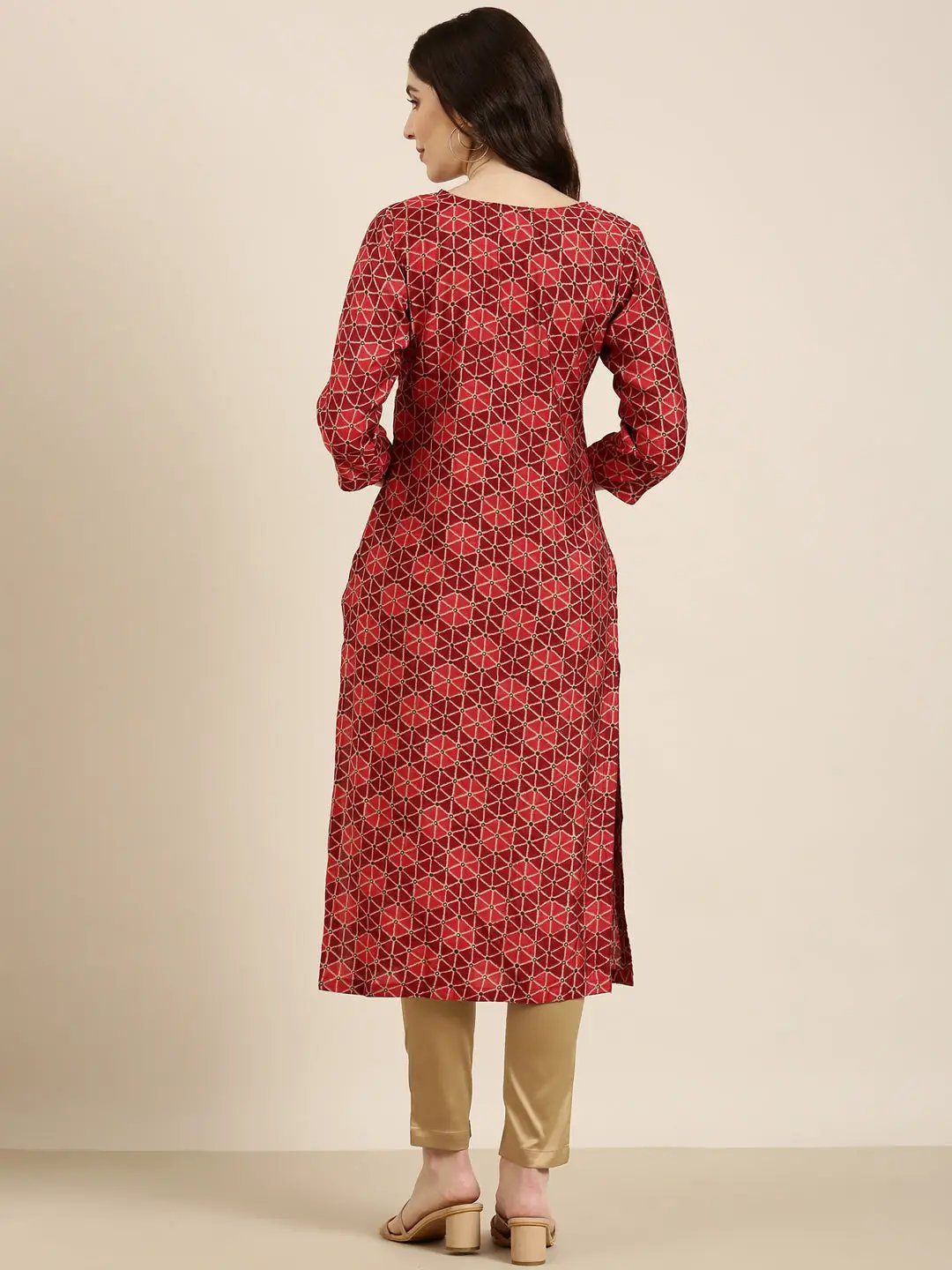 Women's Burgundy Geometrical Straight Kurta