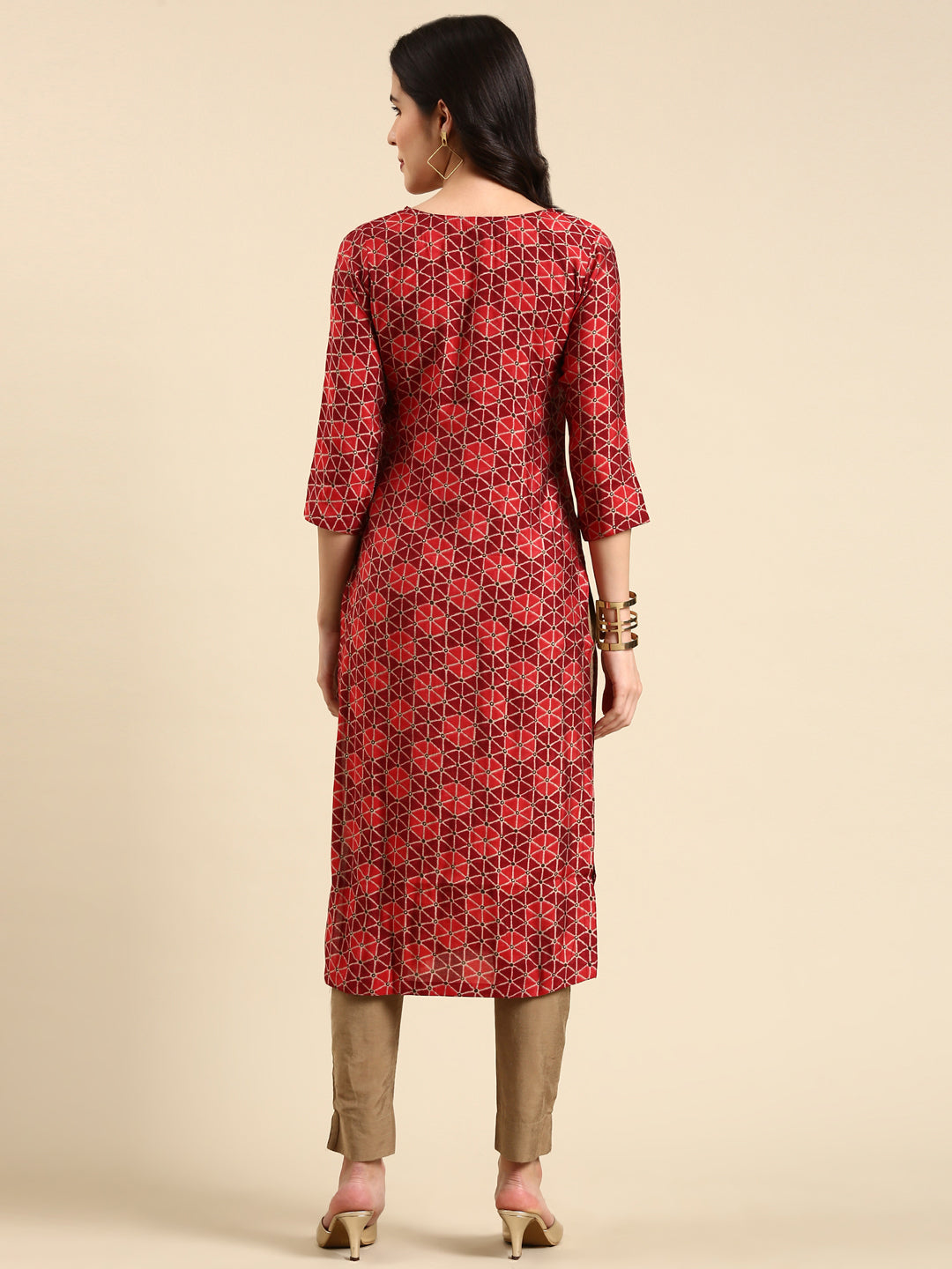 Women's Maroon Printed Straight Kurta