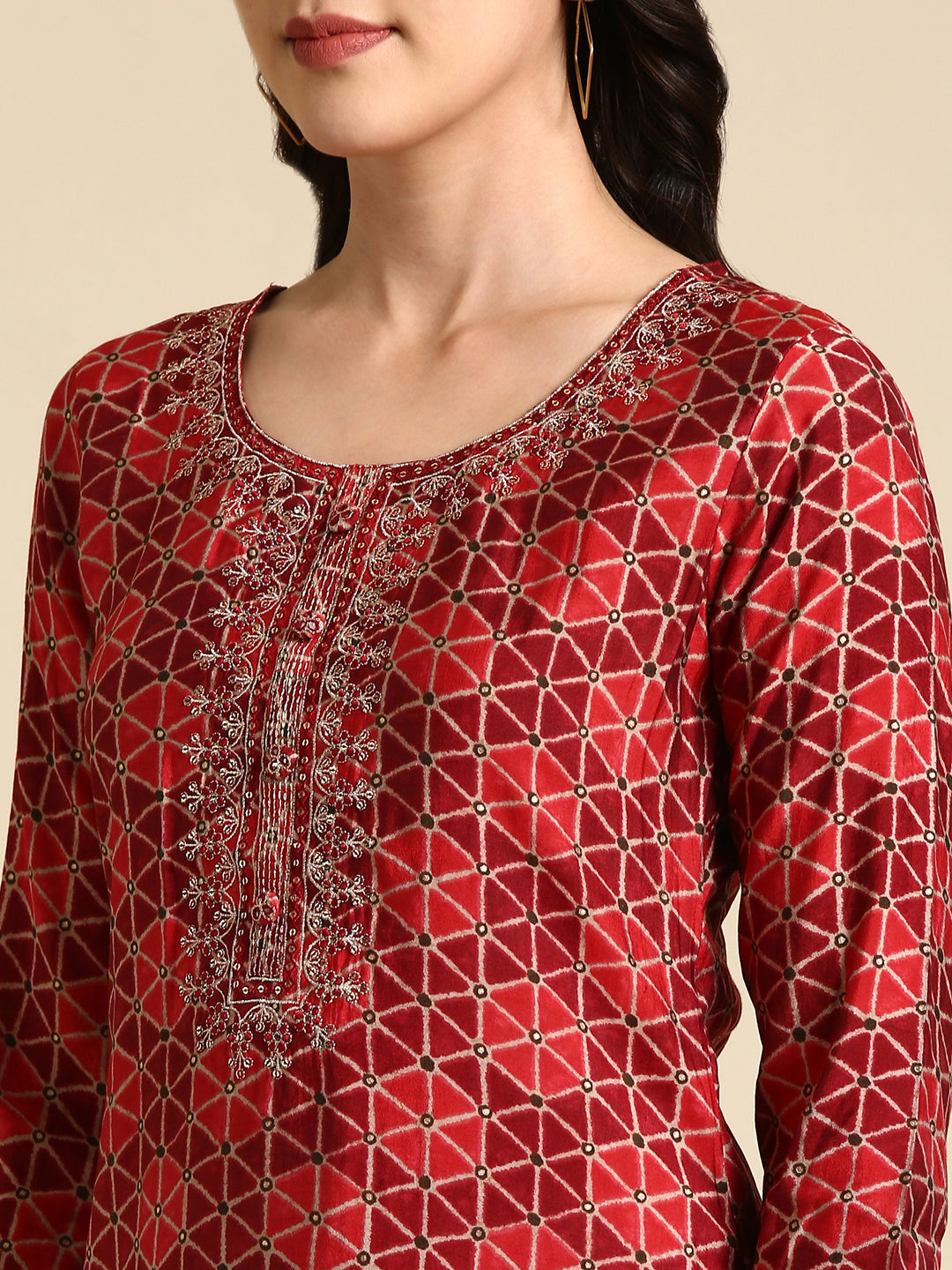 Women's Maroon Printed Straight Kurta