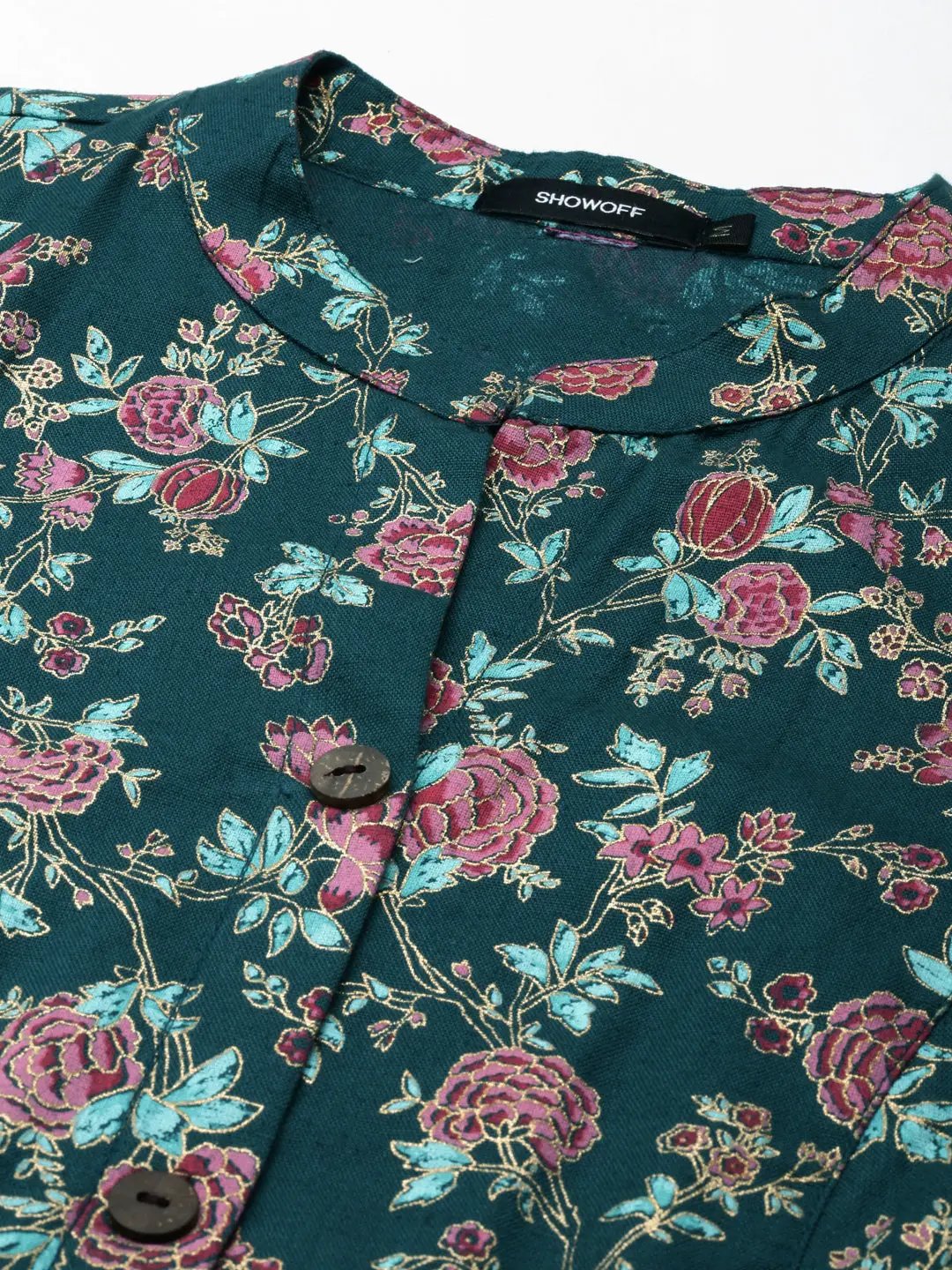 Women's Teal Printed A-Line Kurta